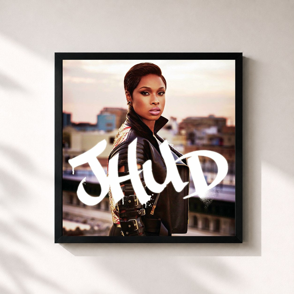 #noir Tableau carré de l'album JHUD de Jennifer Hudson, cadre noir 32x32 cm