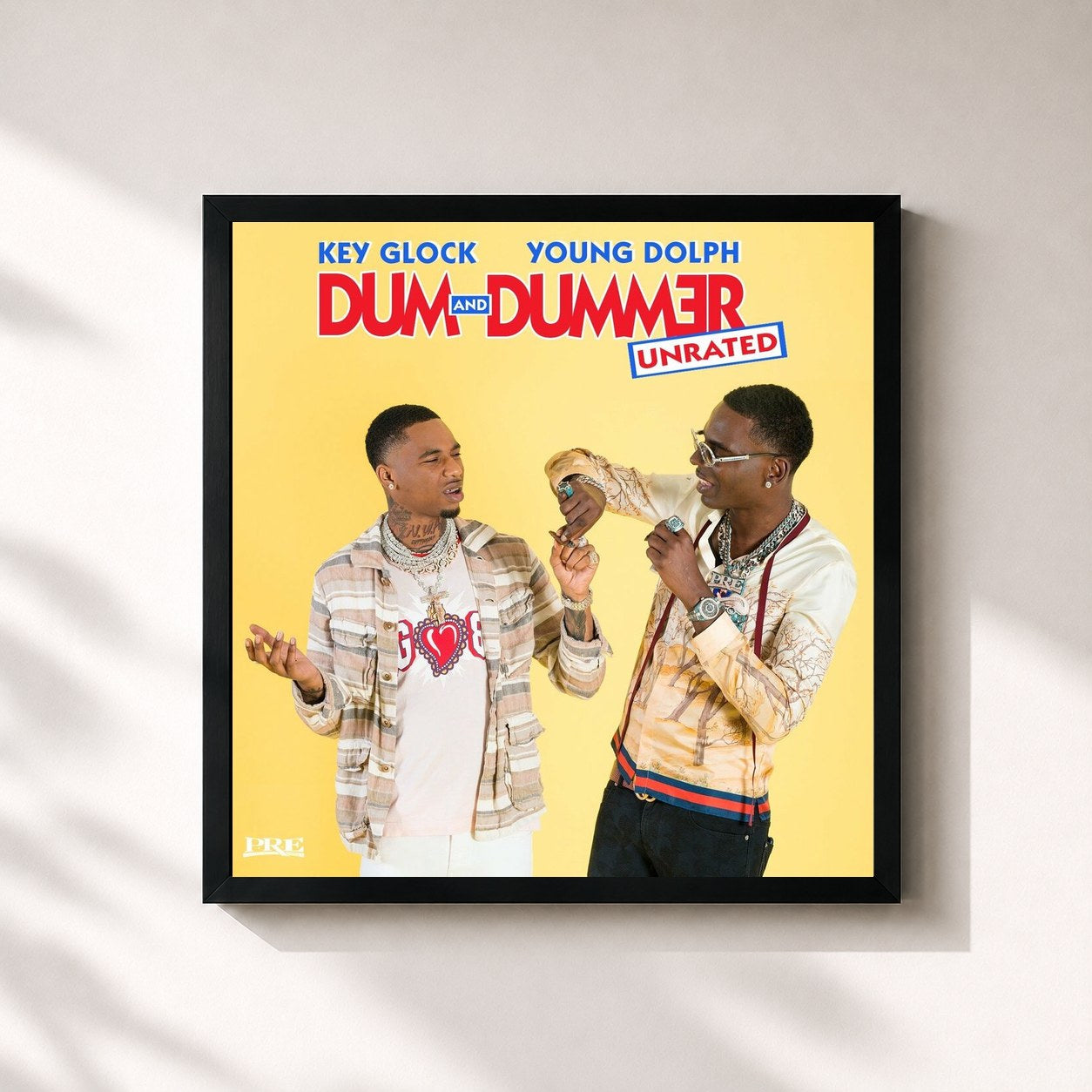 #noir Tableau carré de l'album Dum and Dummer de Young Dolph, cadre noir 32x32 cm