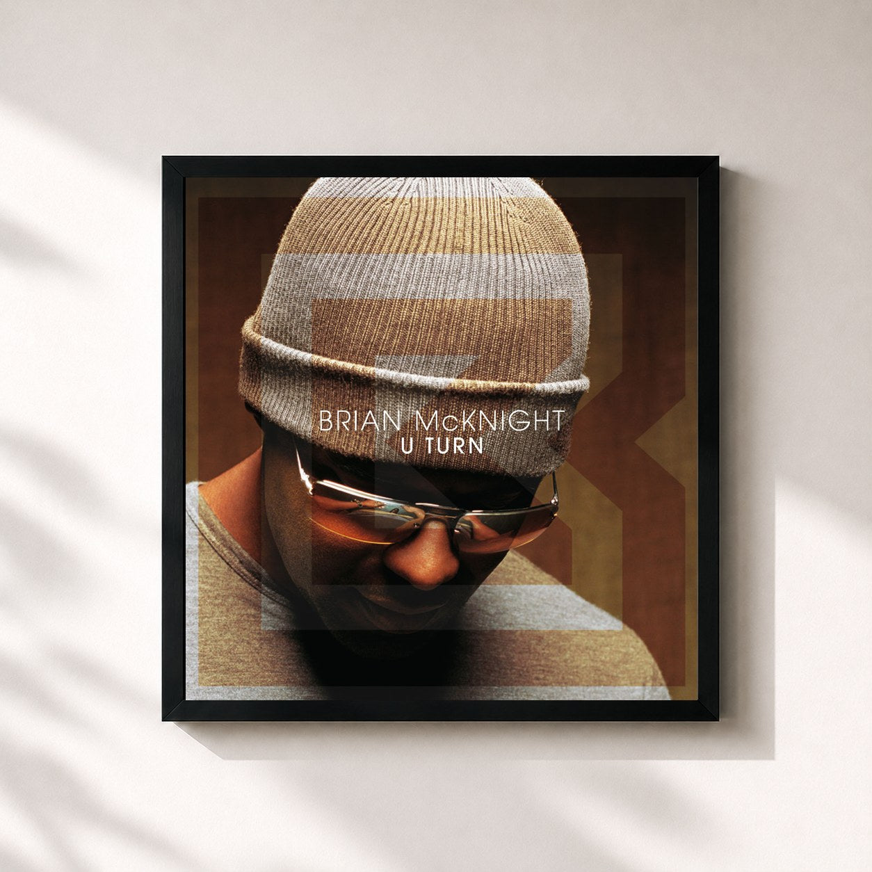#noir Tableau carré de l'album U Turn de Brian McKnight, cadre noir 32x32 cm