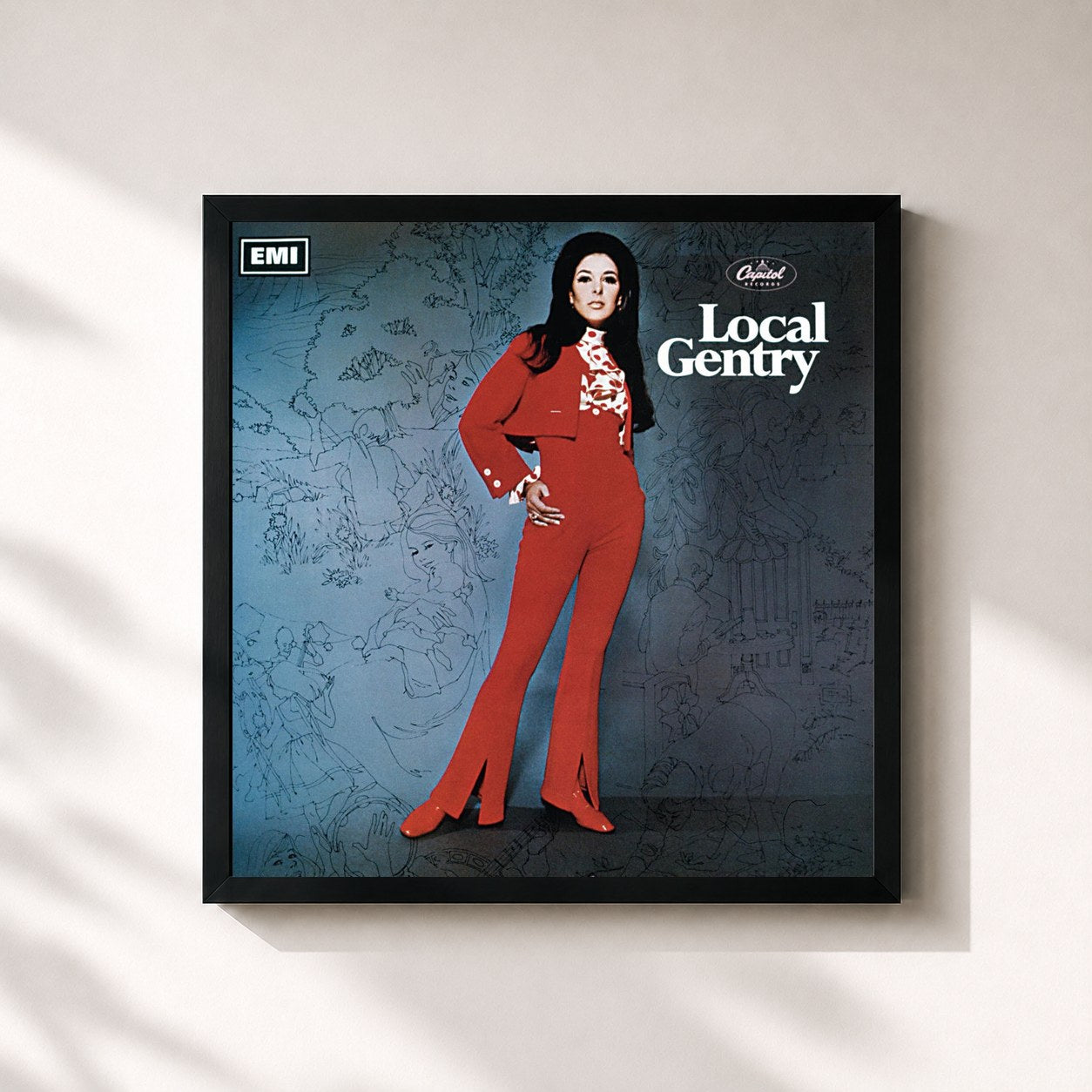 #noir Tableau carré de l'album Local Gentry de Bobbie Gentry, cadre noir 32x32 cm