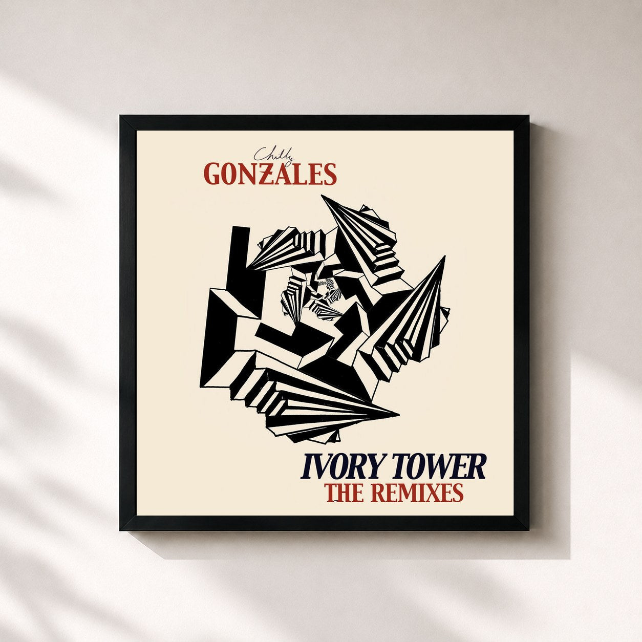 #noir Tableau carré de l'album Ivory Tower The Remixes de Chilly Gonzales, cadre noir 32x32 cm