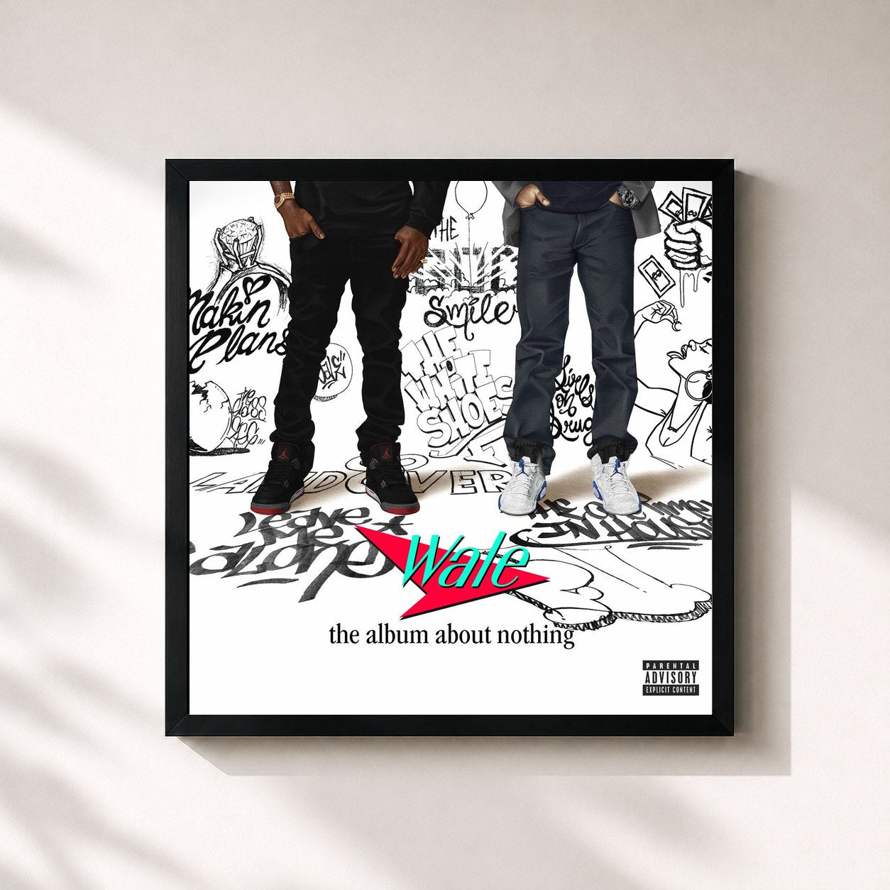 #noir Tableau carré de l'album The Album About Nothing de Wale, cadre noir 32x32 cm