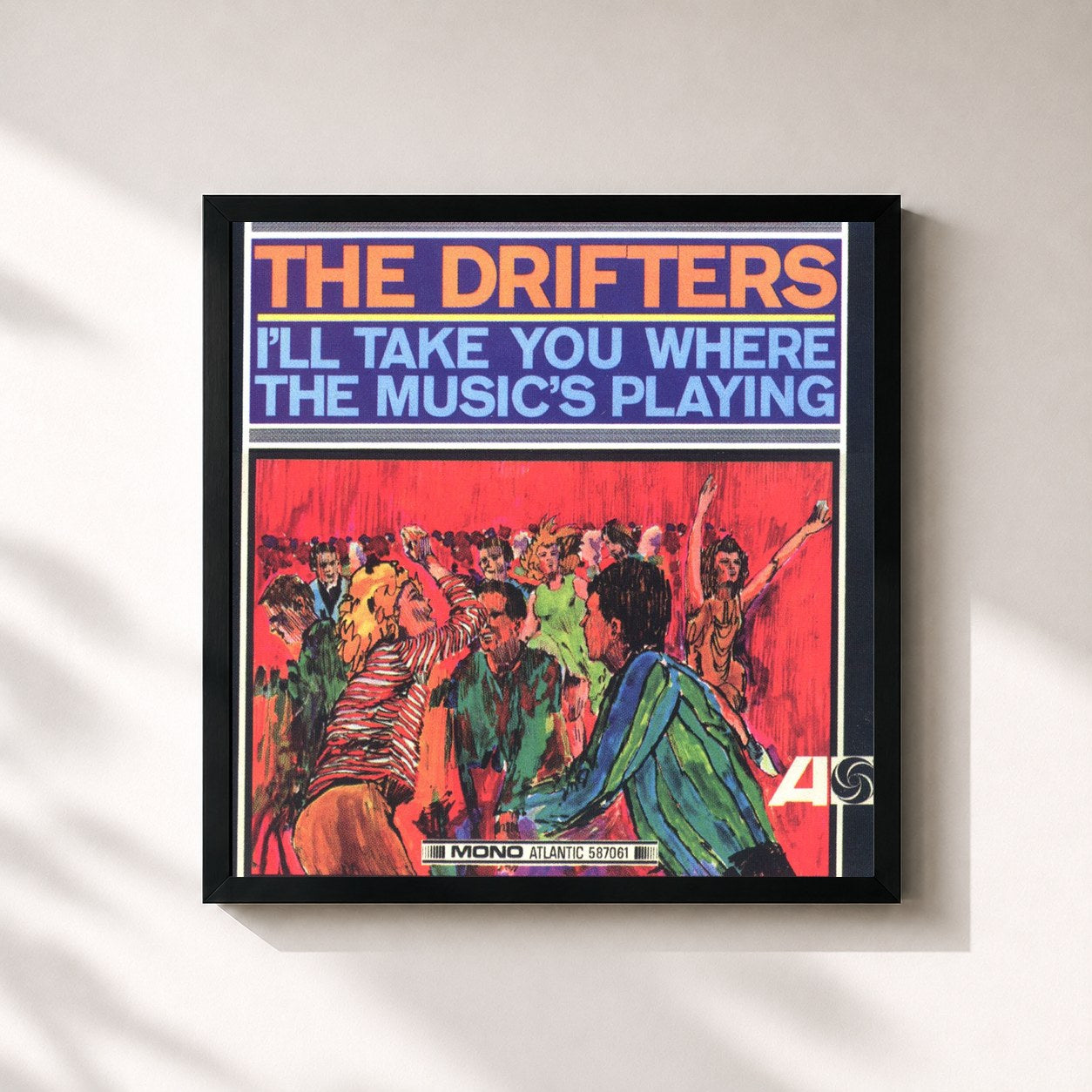 #noir Tableau carré de l'album I'll Take You Where the Music's Playing de The Drifters, cadre noir 32x32 cm