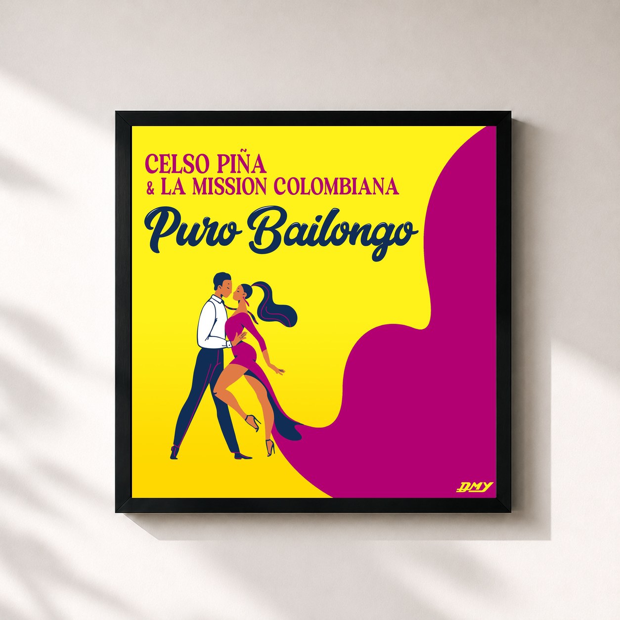 #noir Tableau carré de l'album Puro Bailongo de Celso Piña, cadre noir 32x32 cm