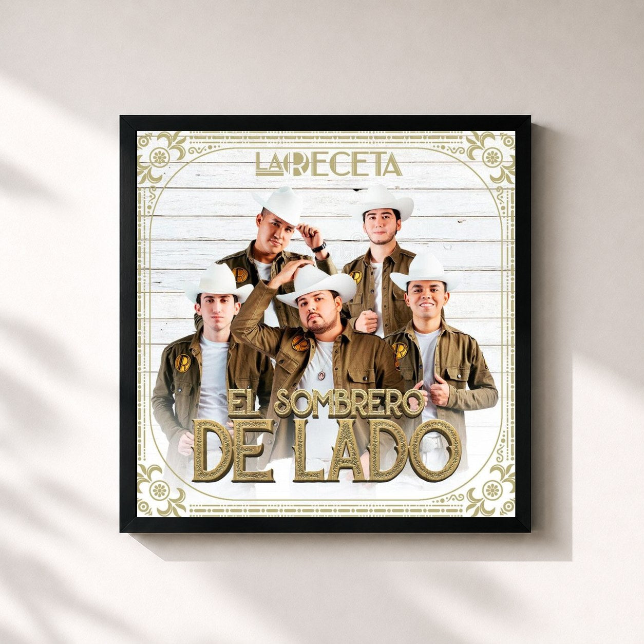 #noir Tableau carré de l'album El Sombrero De Lado de LA RECETA, cadre noir 32x32 cm