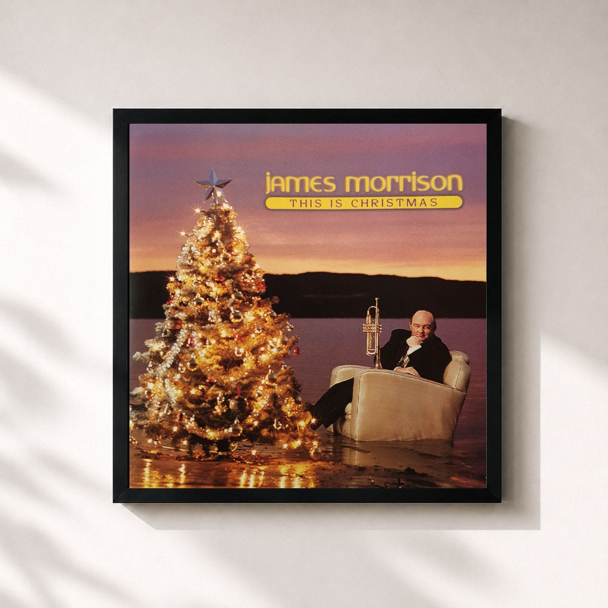 #noir Tableau carré de l'album This Is Christmas de James Morrison, cadre noir 32x32 cm