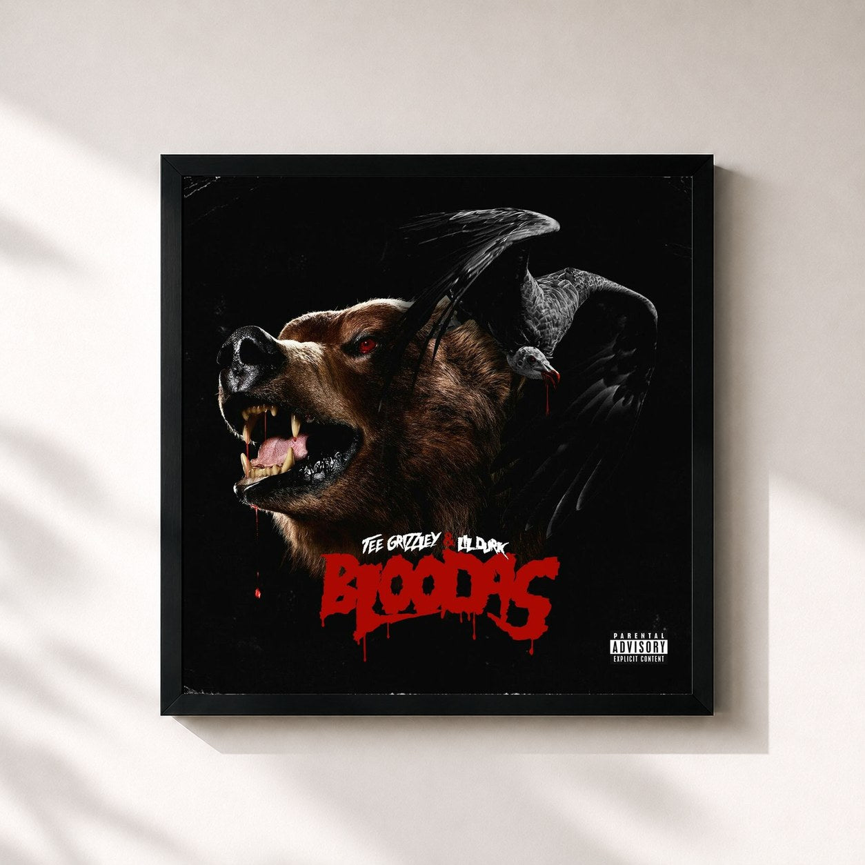 #noir Tableau carré de l'album Bloodas de Tee Grizzley, cadre noir 32x32 cm