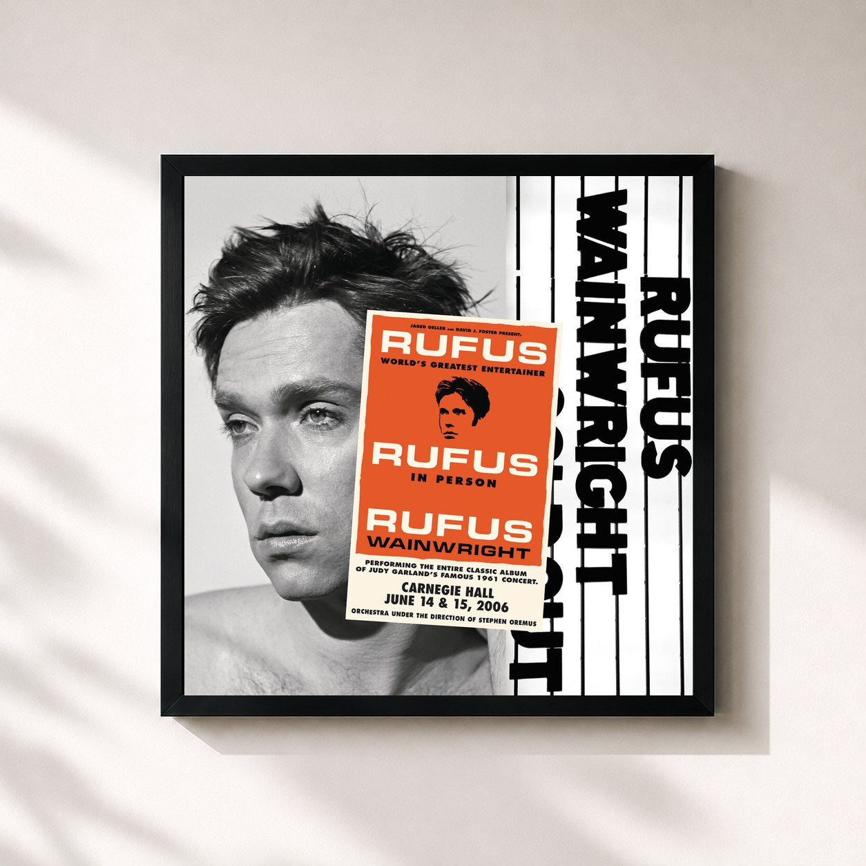 #noir Tableau carré de l'album Rufus Does Judy At Carnegie Hall de Rufus Wainwright, cadre noir 32x32 cm