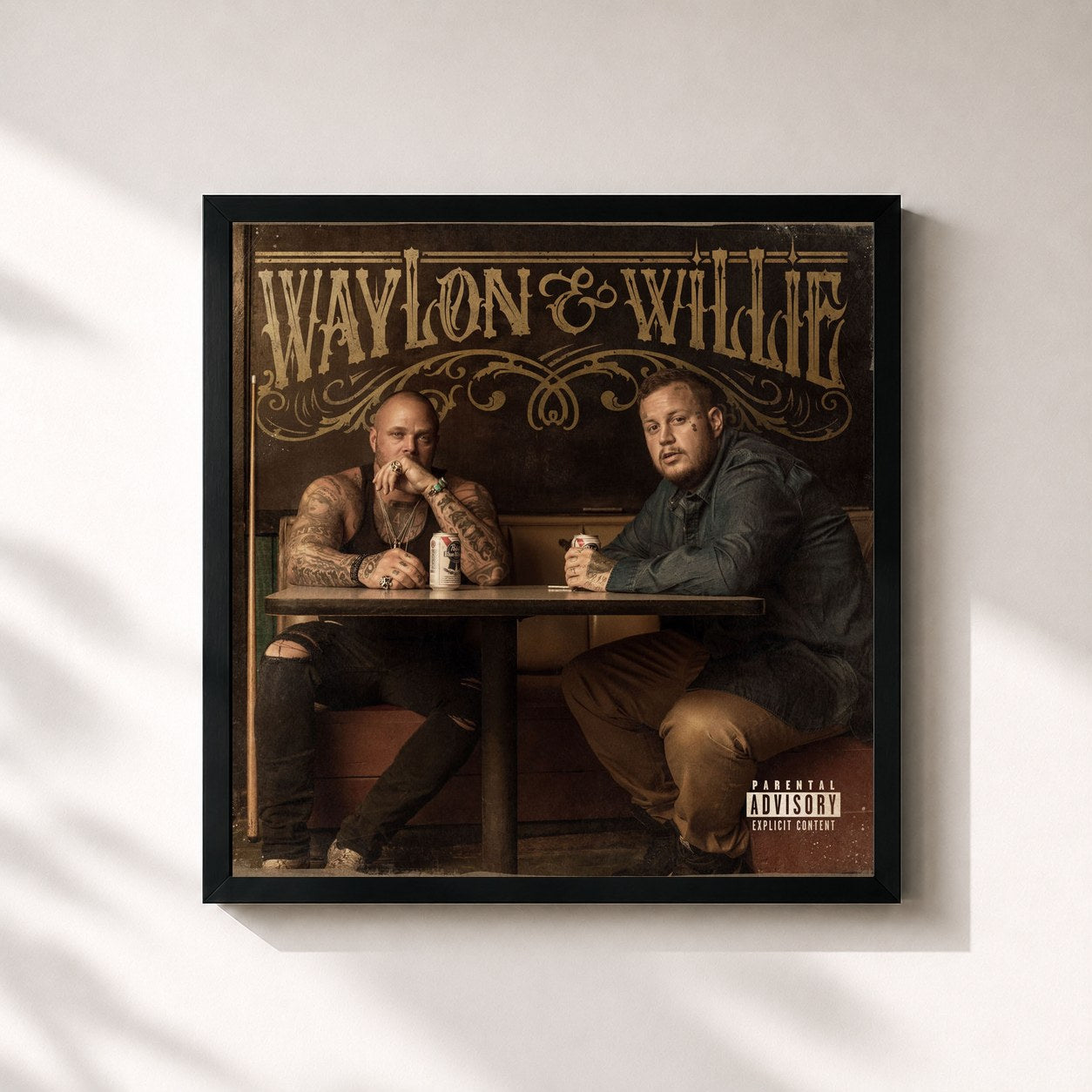 #noir Tableau carré de l'album Waylon & Willie de Jelly Roll, cadre noir 32x32 cm