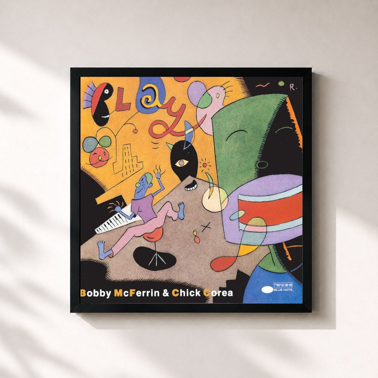 #noir Tableau carré de l'album Play de Bobby McFerrin, cadre noir 32x32 cm