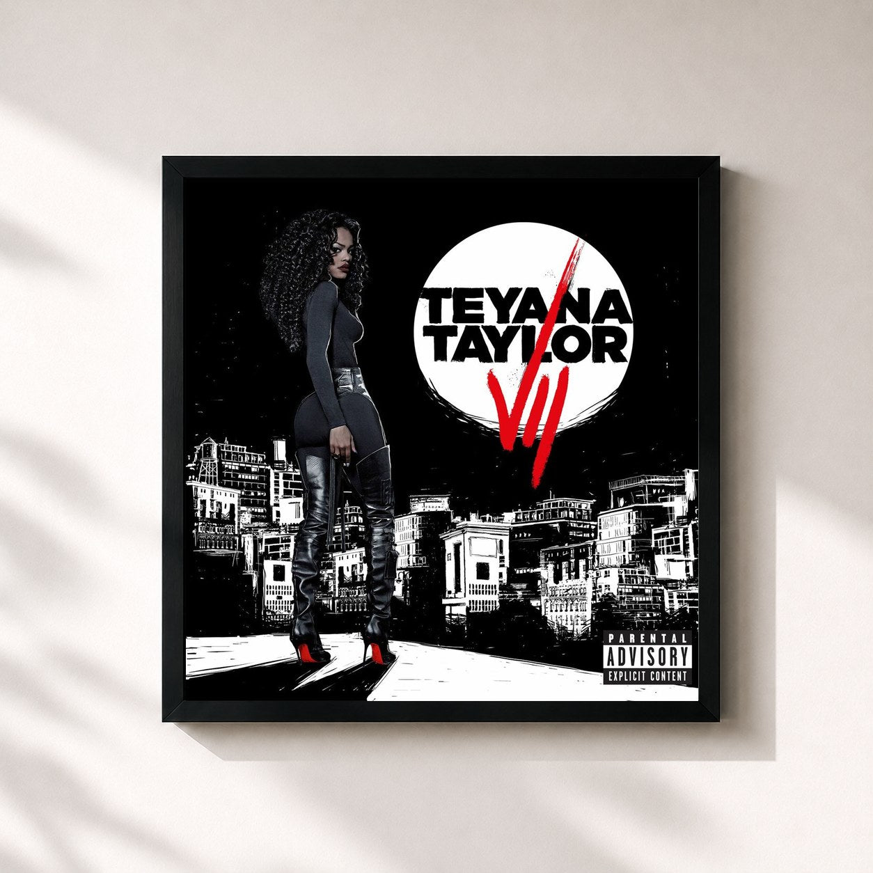 #noir Tableau carré de l'album VII de Teyana Taylor, cadre noir 32x32 cm