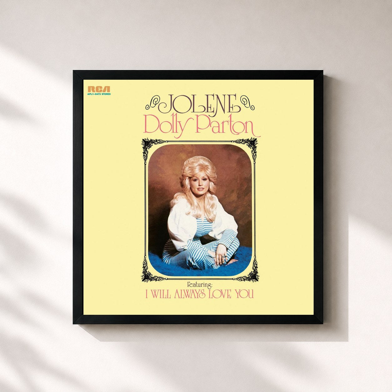 #noir Tableau carré de l'album Jolene de Dolly Parton, cadre noir 32x32 cm
