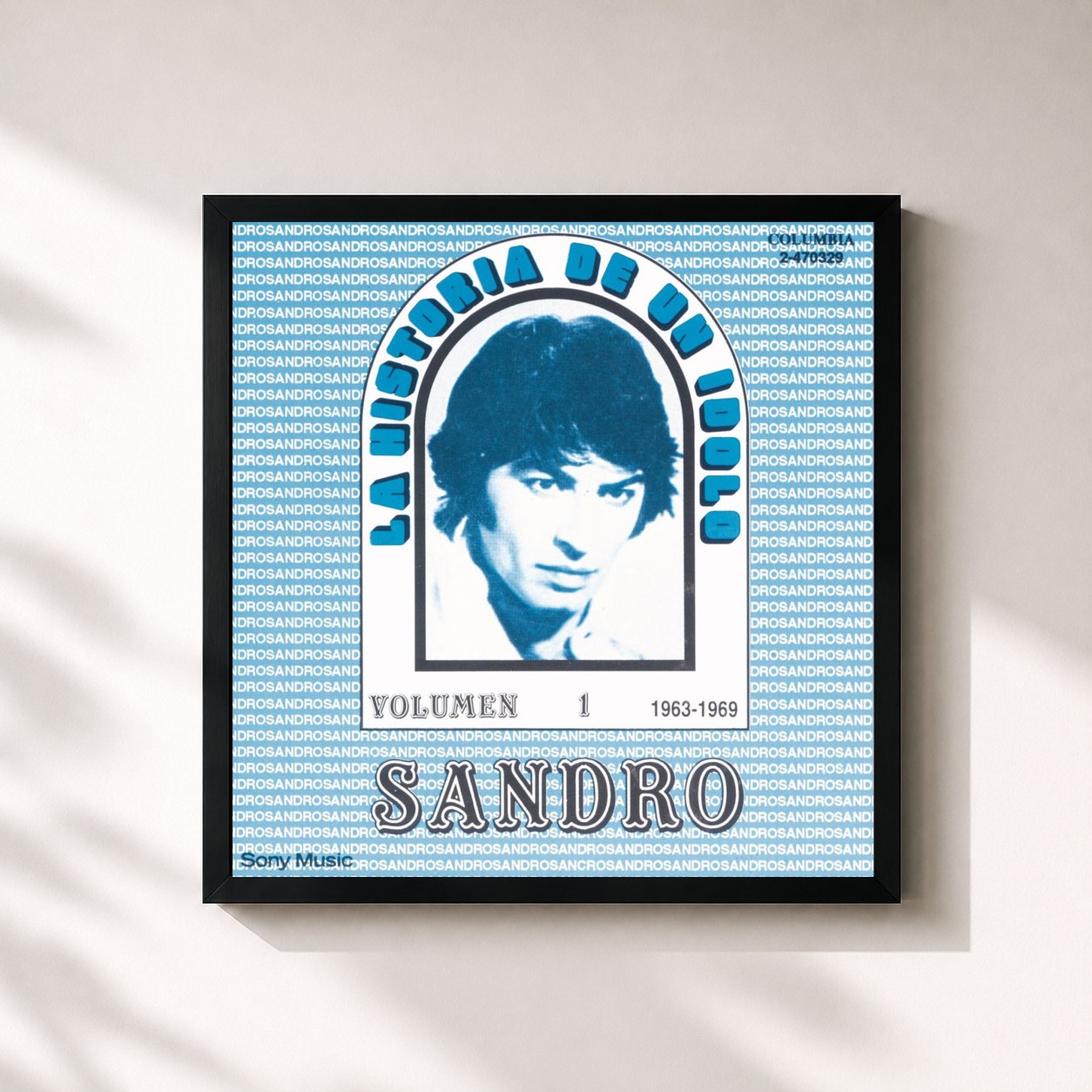 #noir Tableau carré de l'album La Historia De Un Idolo (1963/1969) Vol. 1 de Sandro, cadre noir 32x32 cm