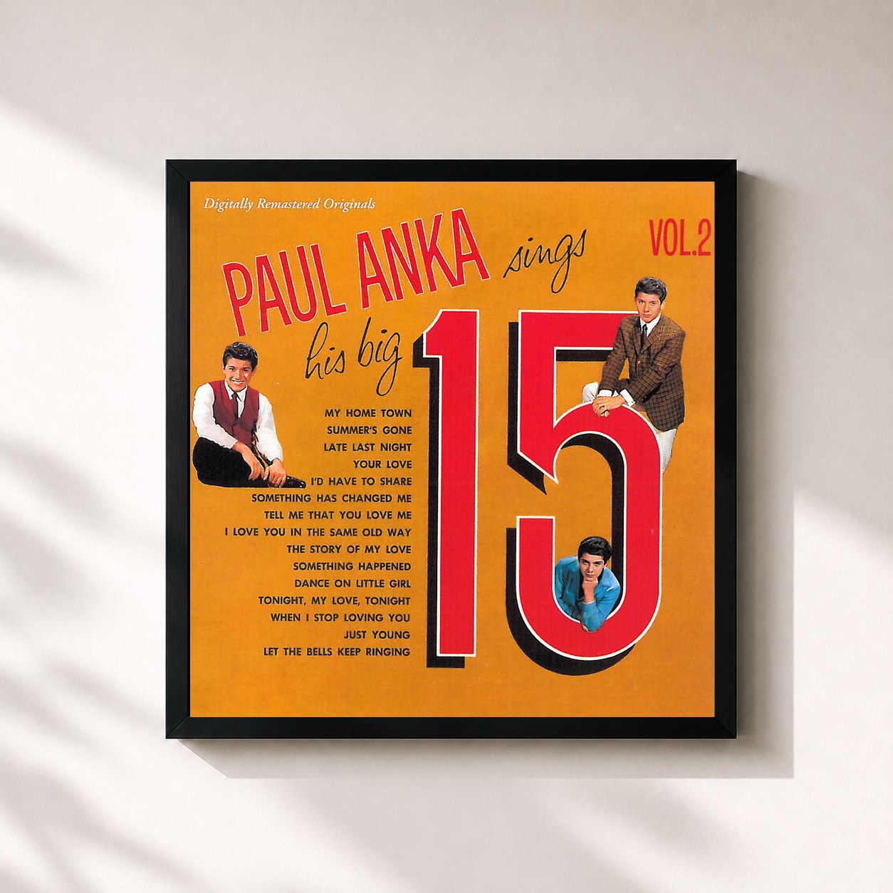 #noir Tableau carré de l'album Paul Anka Sings His Big 15 (Vol. 2 / Remastered) de Paul Anka, cadre noir 32x32 cm
