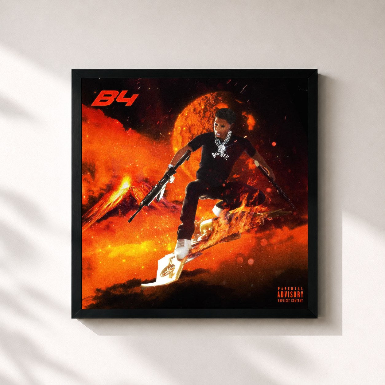 #noir Tableau carré de l'album Bawskee 4 de Comethazine, cadre noir 32x32 cm