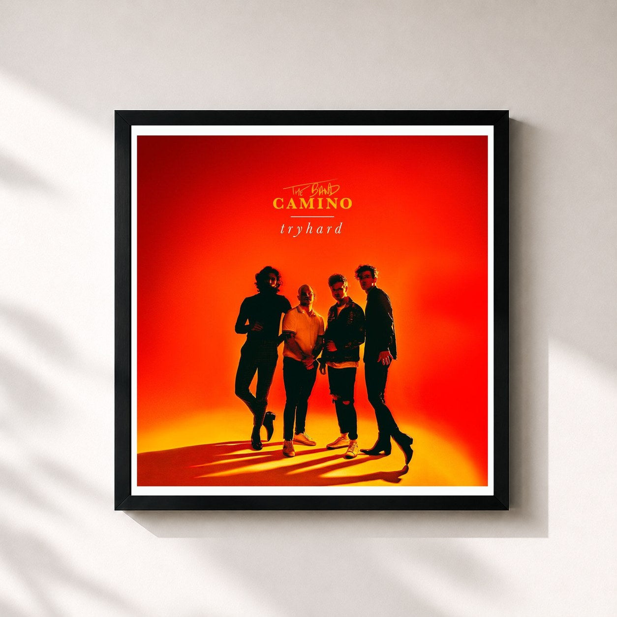 #noir Tableau carré de l'album tryhard de The Band CAMINO, cadre noir 32x32 cm