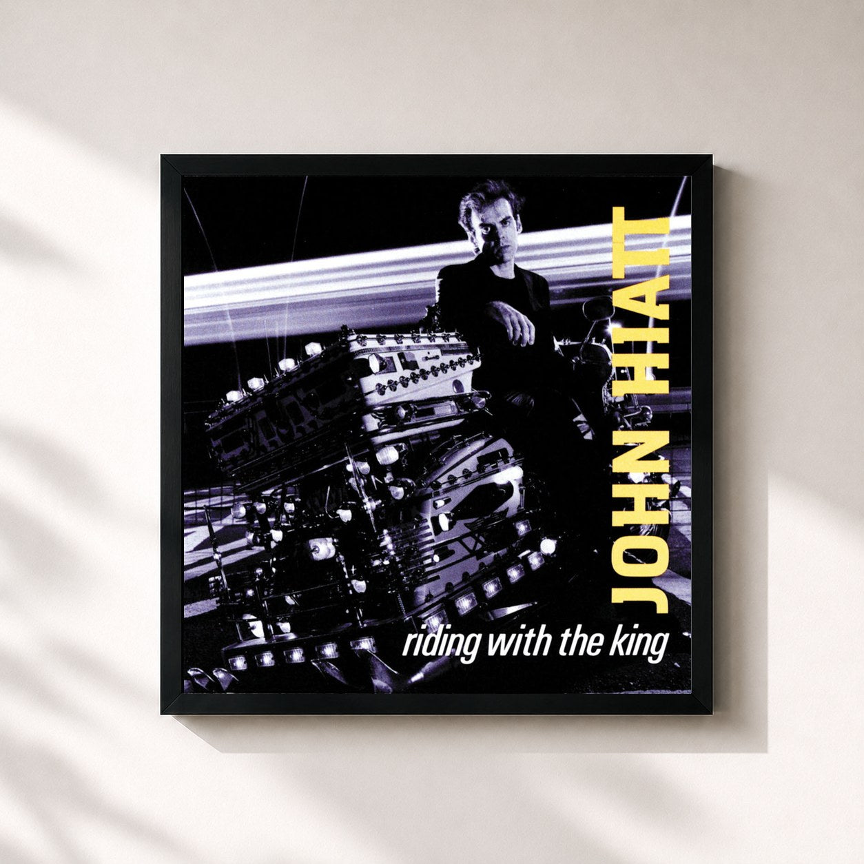 #noir Tableau carré de l'album Riding With The King de John Hiatt, cadre noir 32x32 cm