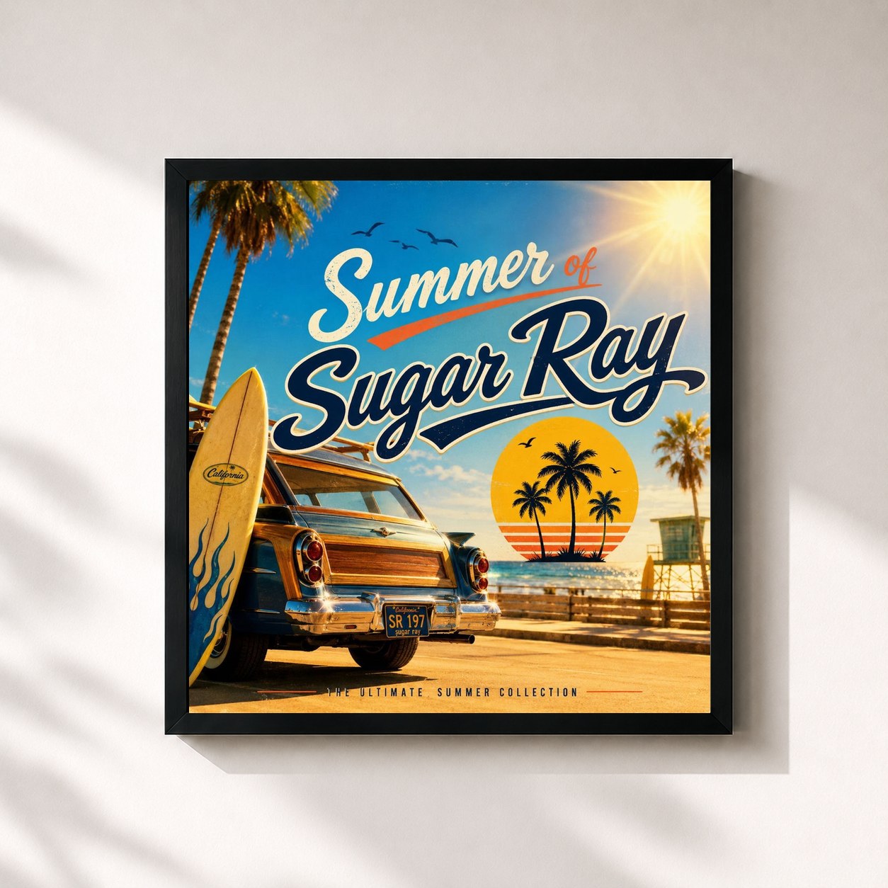 #noir Tableau carré de l'album Summer of Sugar Ray de Sugar Ray, cadre noir 32x32 cm