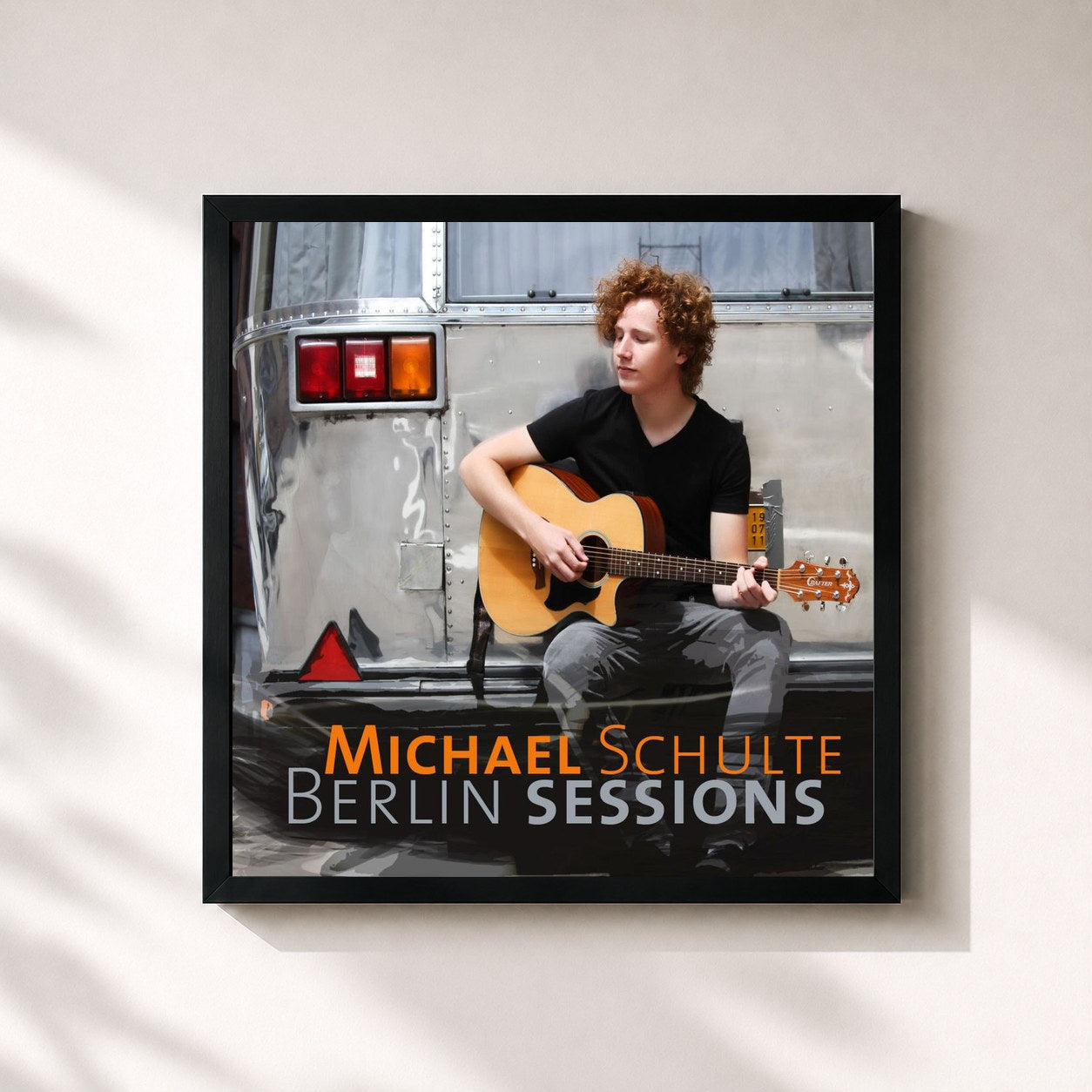 #noir Tableau carré de l'album Berlin Sessions de Michael Schulte, cadre noir 32x32 cm
