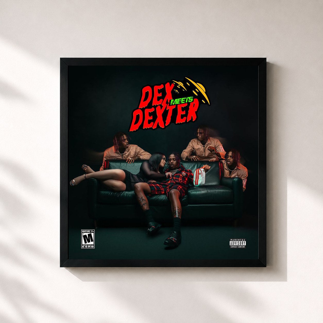 #noir Tableau carré de l'album Dex Meets Dexter de Famous Dex, cadre noir 32x32 cm