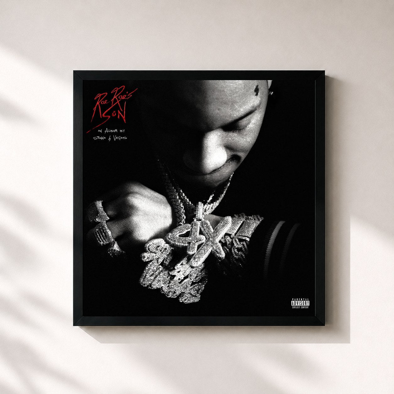 #noir Tableau carré de l'album Rae Rae's Son de Stunna 4 Vegas, cadre noir 32x32 cm