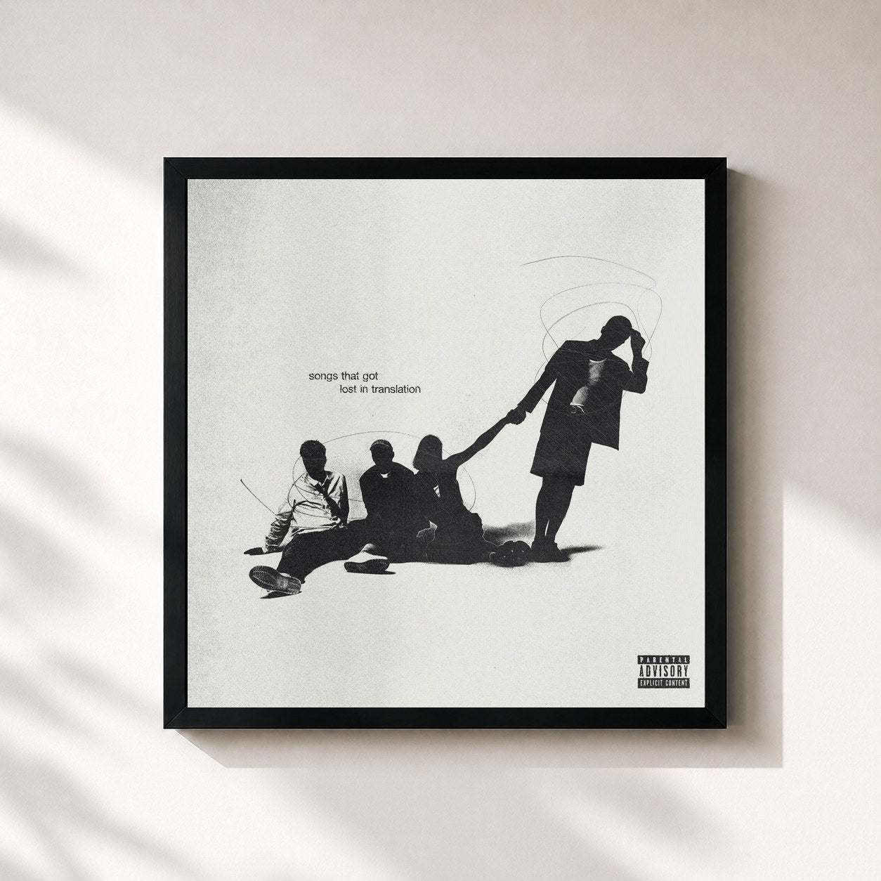 #noir Tableau carré de l'album songs that got lost in translation de Valley, cadre noir 32x32 cm