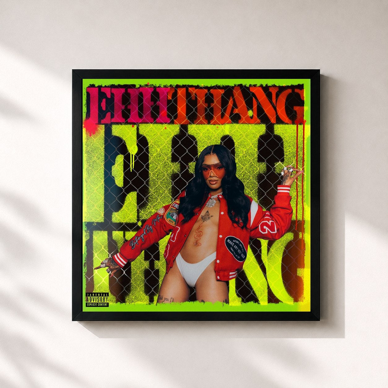 #noir Tableau carré de l'album Ehhthang Ehhthang de GloRilla, cadre noir 32x32 cm