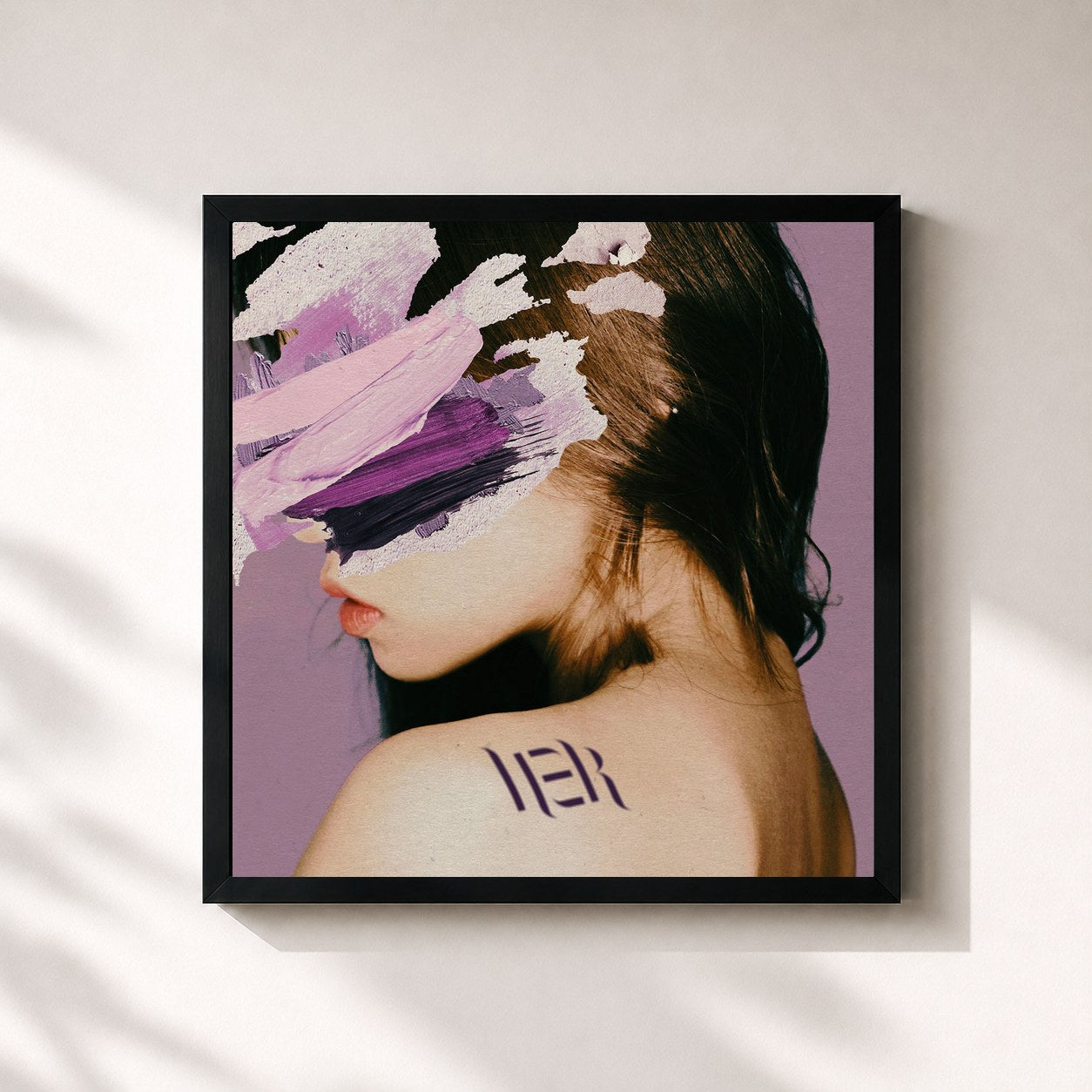 #noir Tableau carré de l'album Her de DPR Live, cadre noir 32x32 cm