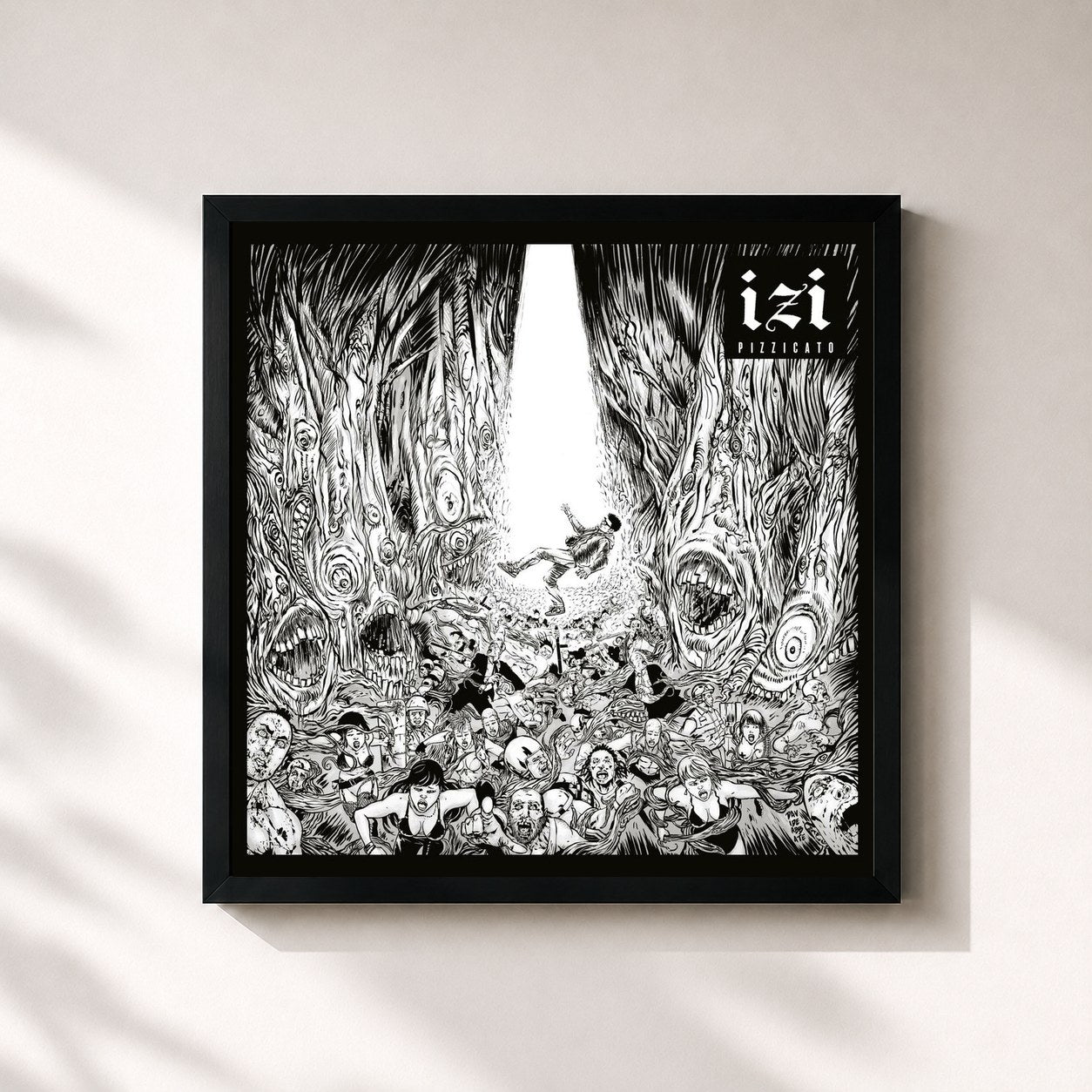 #noir Tableau carré de l'album Pizzicato de Izi, cadre noir 32x32 cm