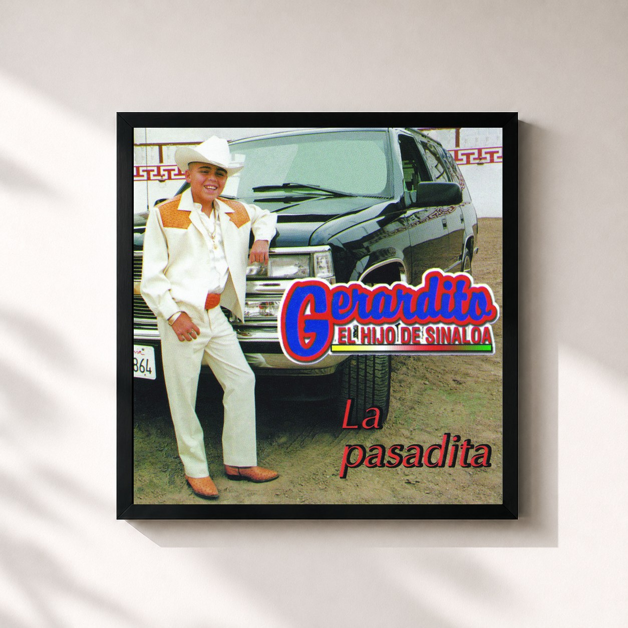 #noir Tableau carré de l'album La Pasadita de Gerardo Ortiz, cadre noir 32x32 cm