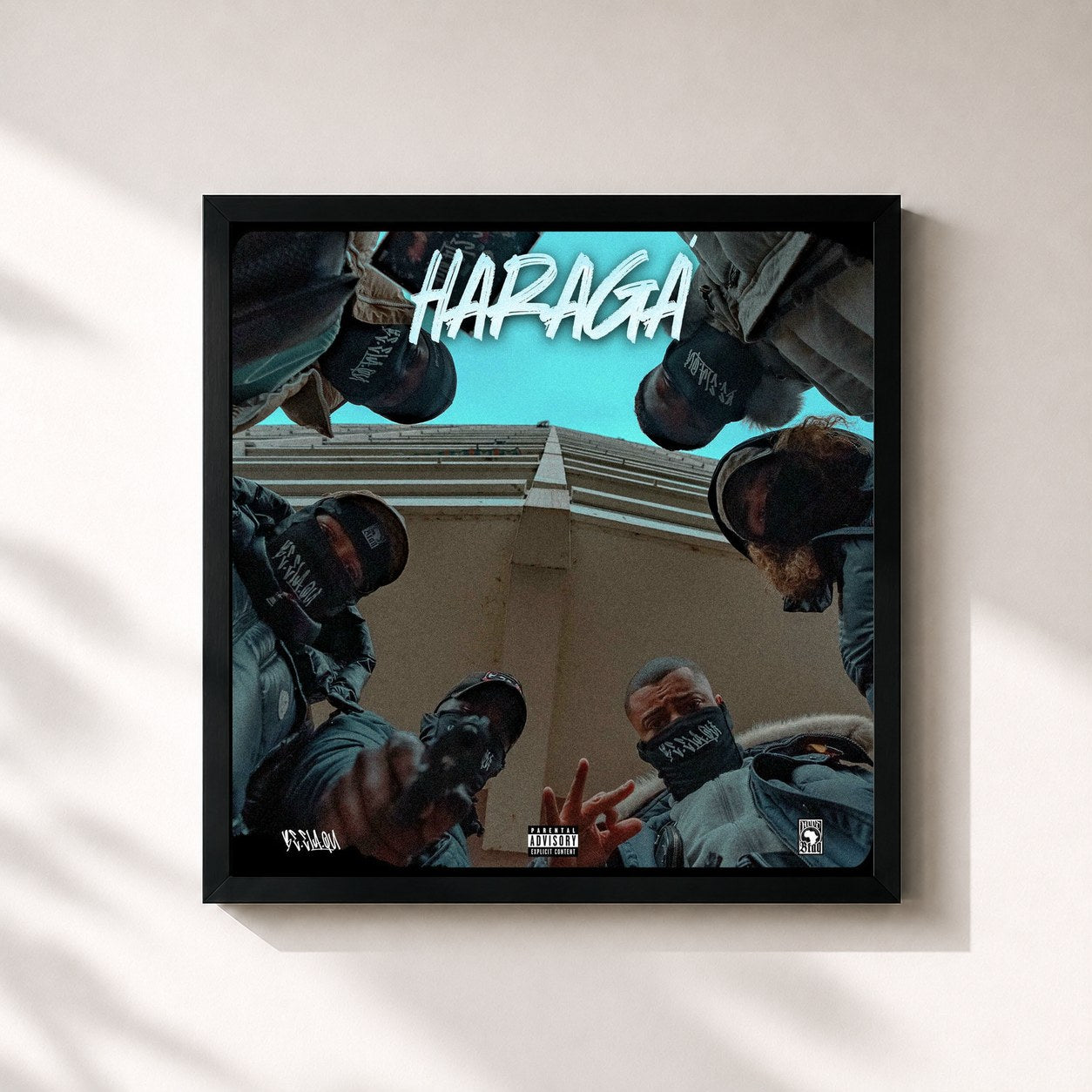 #noir Tableau carré de l'album HARAGA de HoodBlaq, cadre noir 32x32 cm