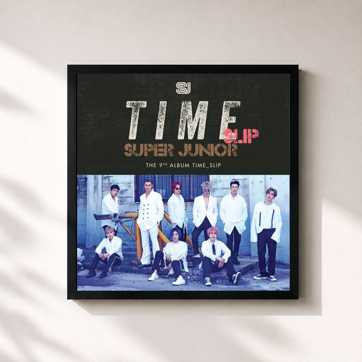 #noir Tableau carré de l'album Time_Slip - The 9th Album de SUPER JUNIOR, cadre noir 32x32 cm