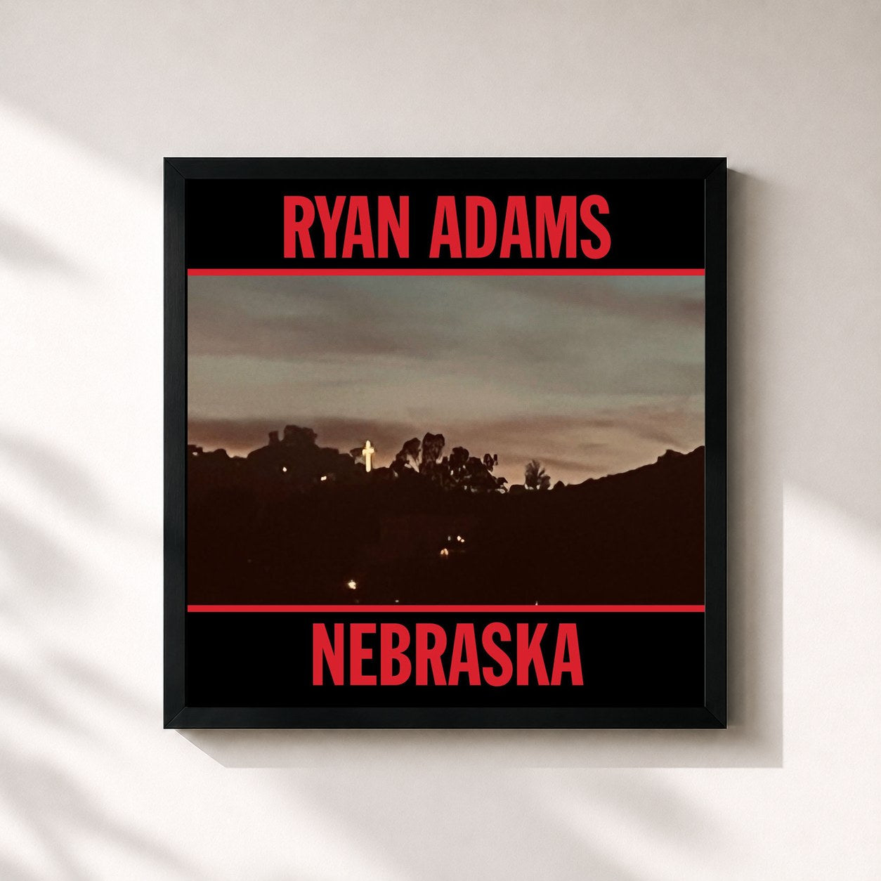 #noir Tableau carré de l'album Nebraska de Ryan Adams, cadre noir 32x32 cm
