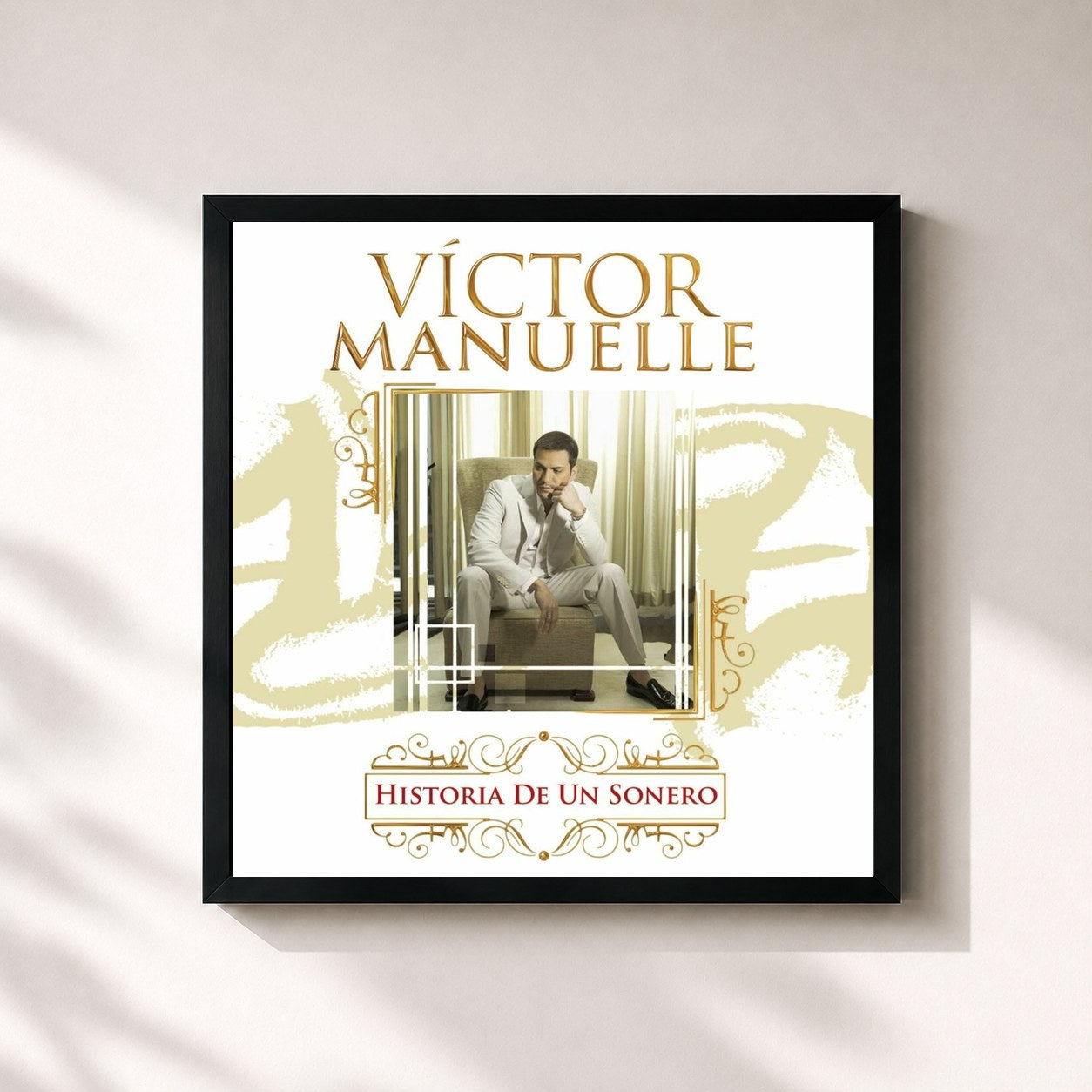 #noir Tableau carré de l'album Historia De Un Sonero de Victor Manuelle, cadre noir 32x32 cm