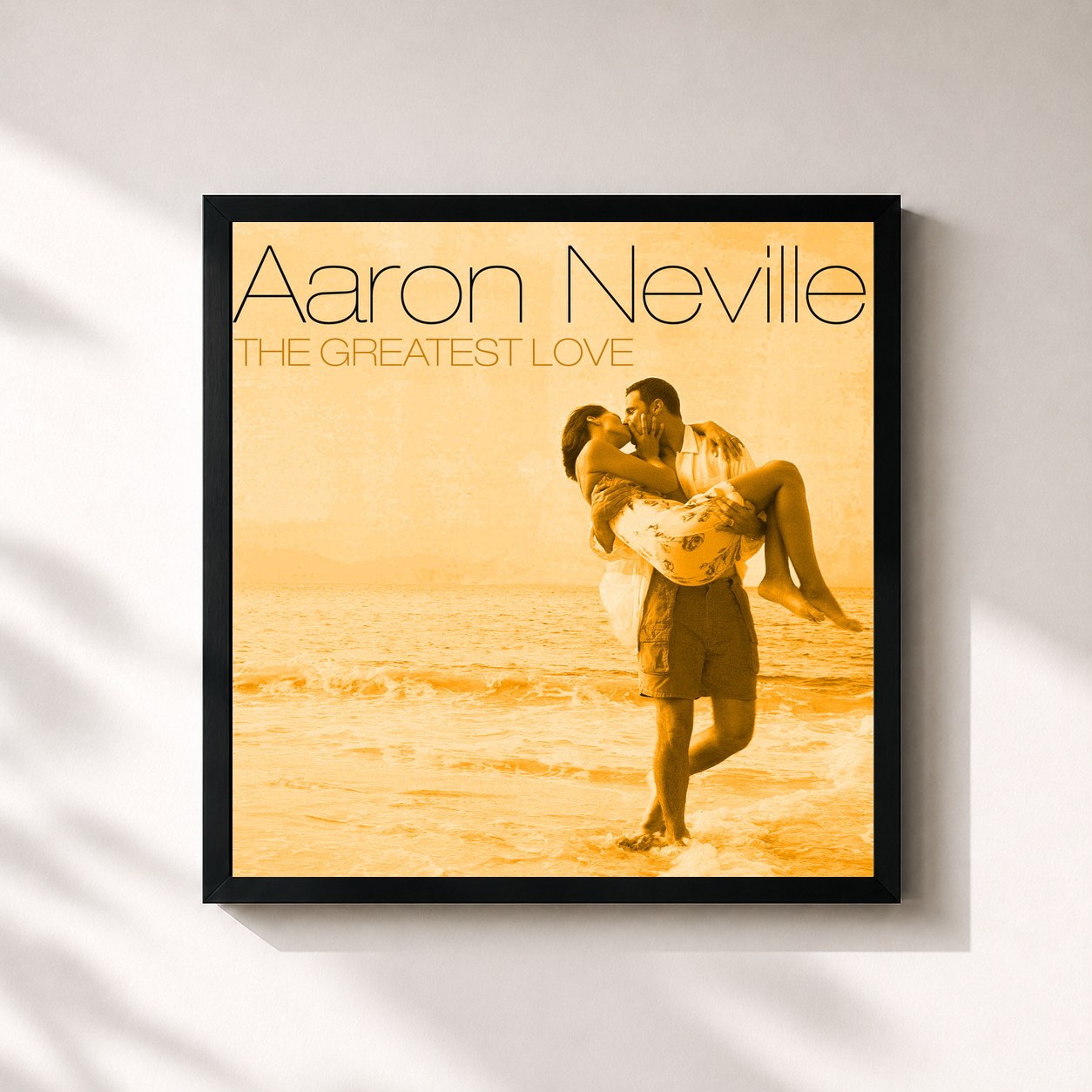 #noir Tableau carré de l'album The Greatest Love de Aaron Neville, cadre noir 32x32 cm