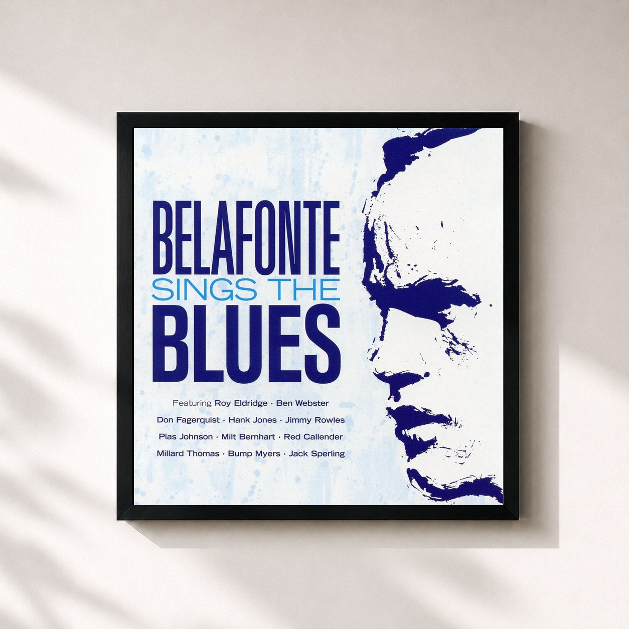 #noir Tableau carré de l'album Belafonte Sings the Blues de Harry Belafonte, cadre noir 32x32 cm