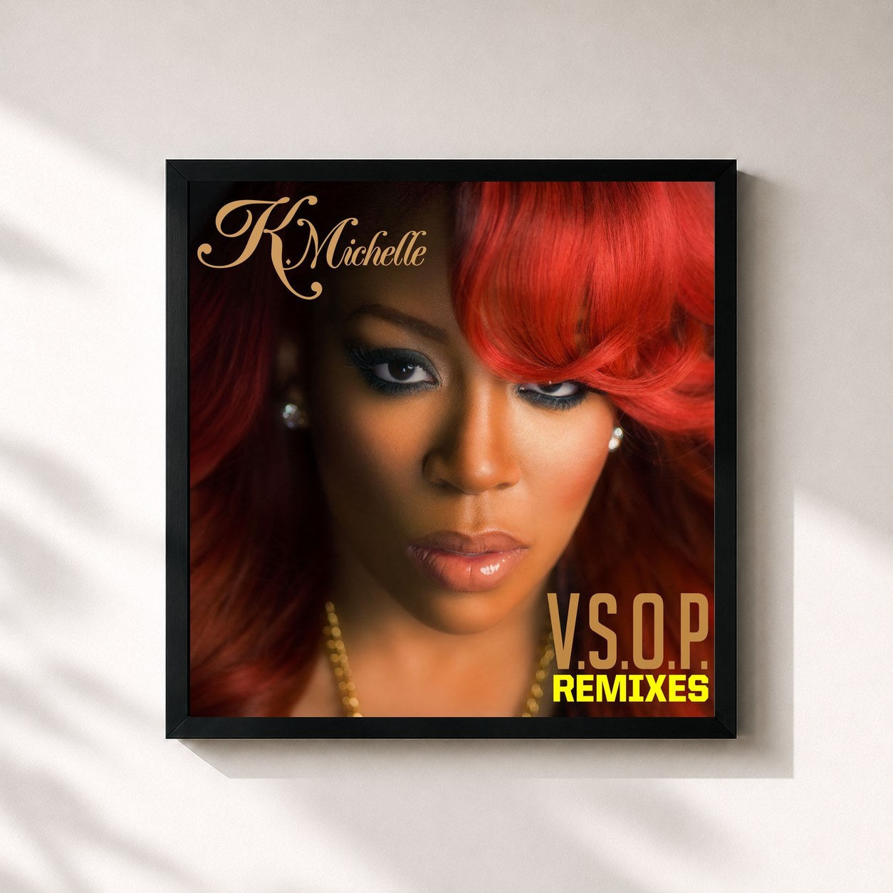 #noir Tableau carré de l'album V.S.O.P. Remixes de K. Michelle, cadre noir 32x32 cm