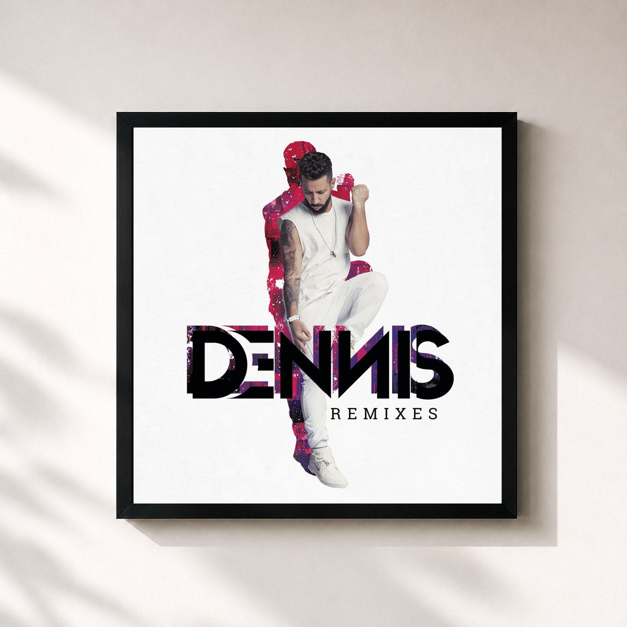 #noir Tableau carré de l'album Dennis Remixes de DENNIS, cadre noir 32x32 cm