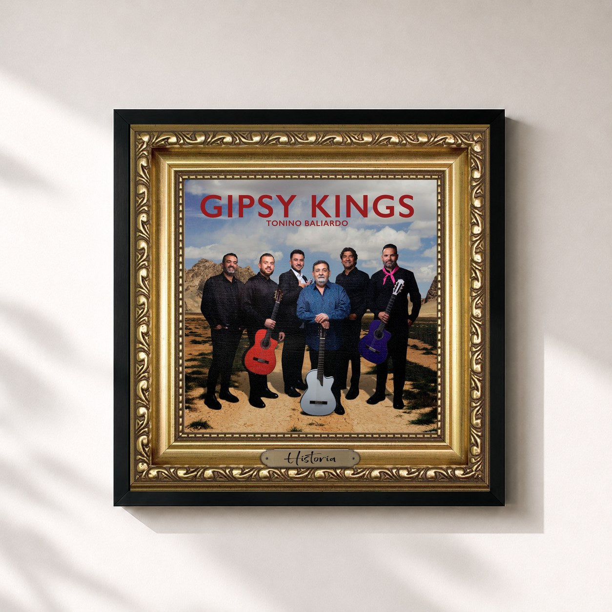 #noir Tableau carré de l'album Historia de Gipsy Kings, cadre noir 32x32 cm