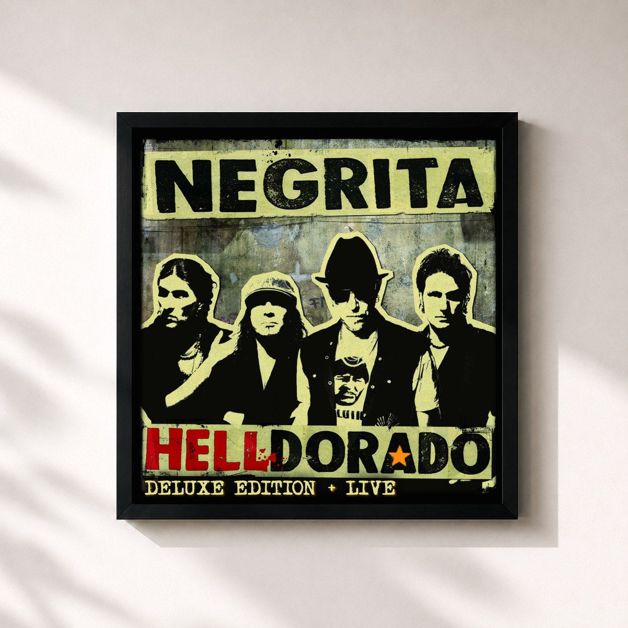 #noir Tableau carré de l'album Helldorado Deluxe Edition de Negrita, cadre noir 32x32 cm