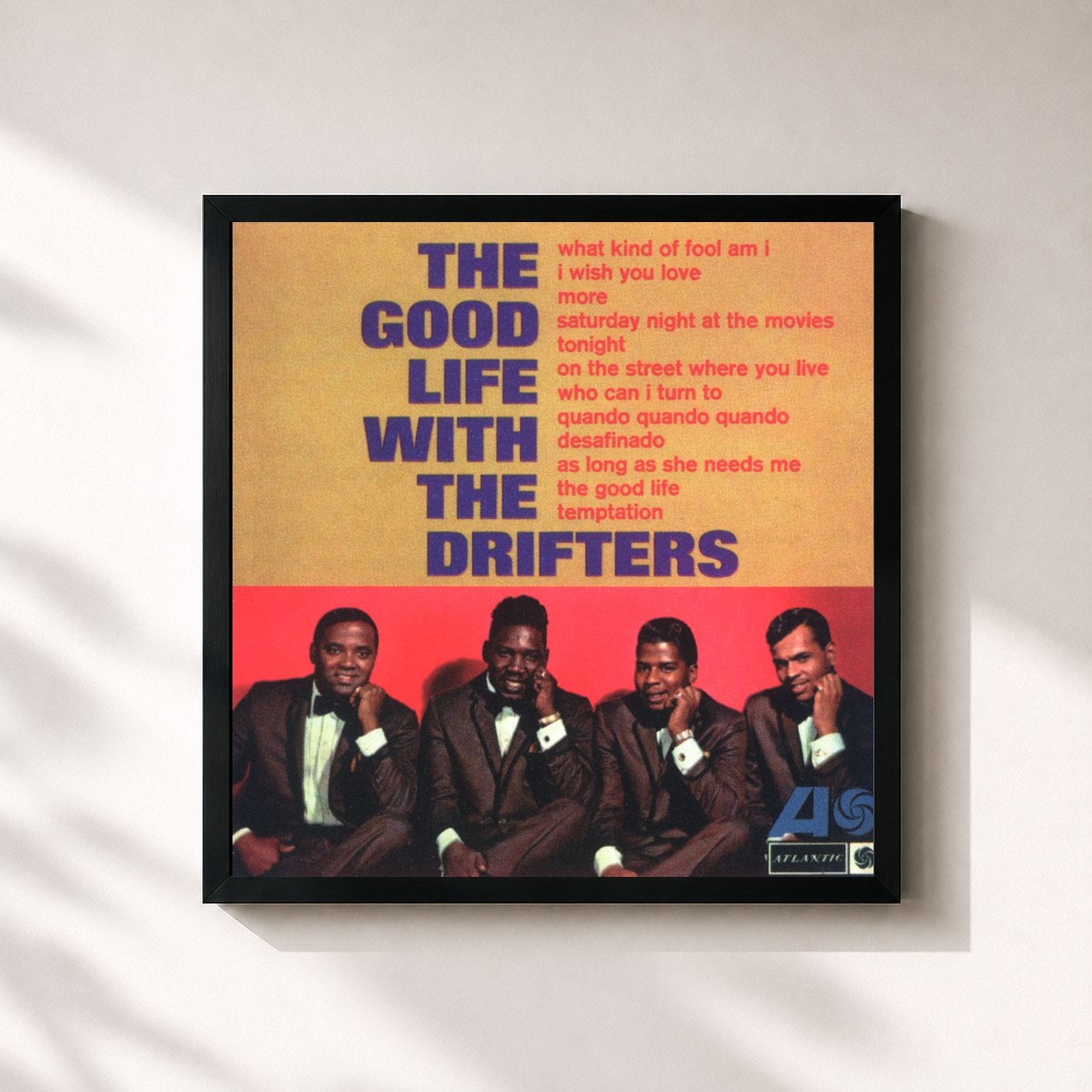 #noir Tableau carré de l'album The Good Life With the Drifters de The Drifters, cadre noir 32x32 cm