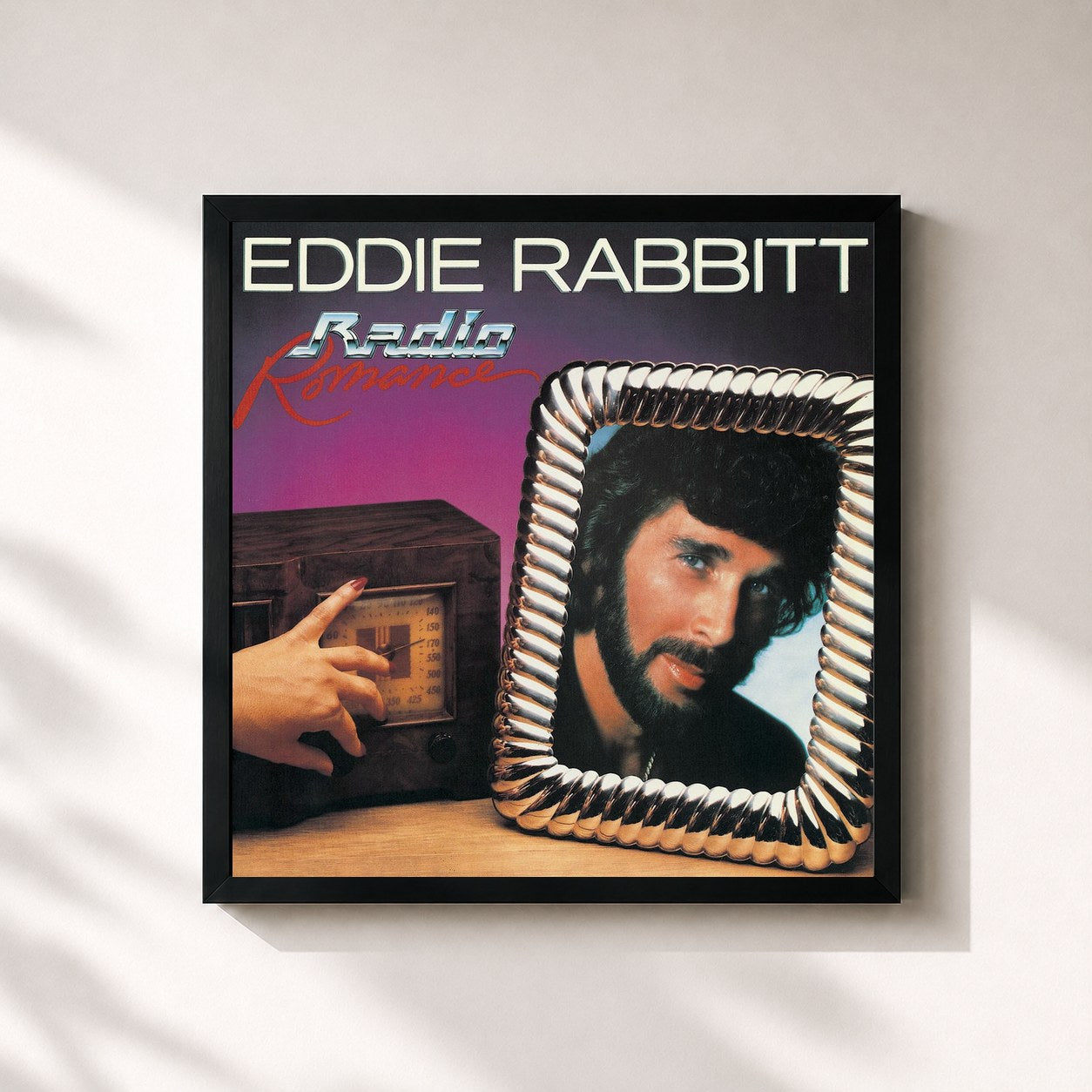 #noir Tableau carré de l'album Radio Romance de Eddie Rabbitt, cadre noir 32x32 cm