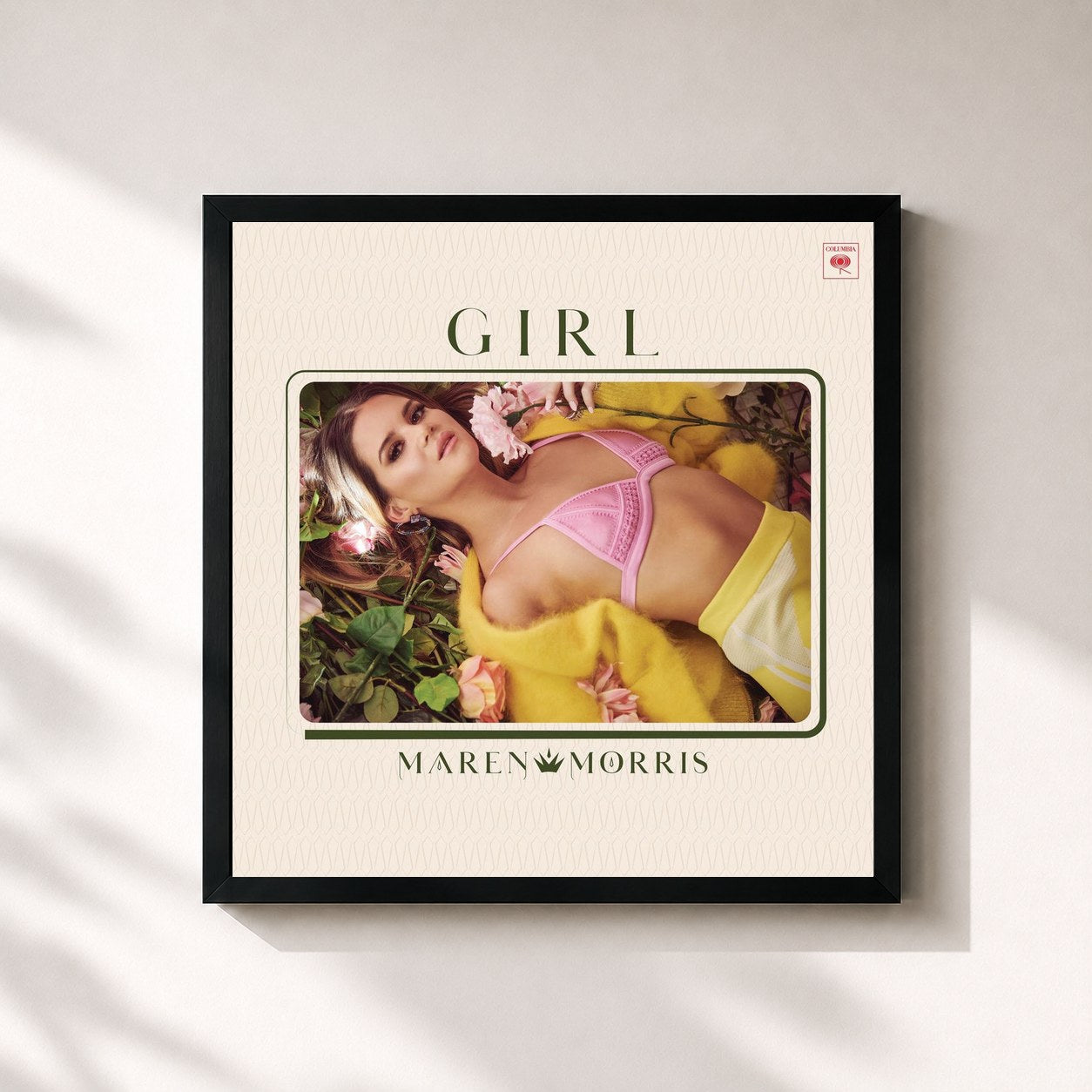 #noir Tableau carré de l'album GIRL de Maren Morris, cadre noir 32x32 cm