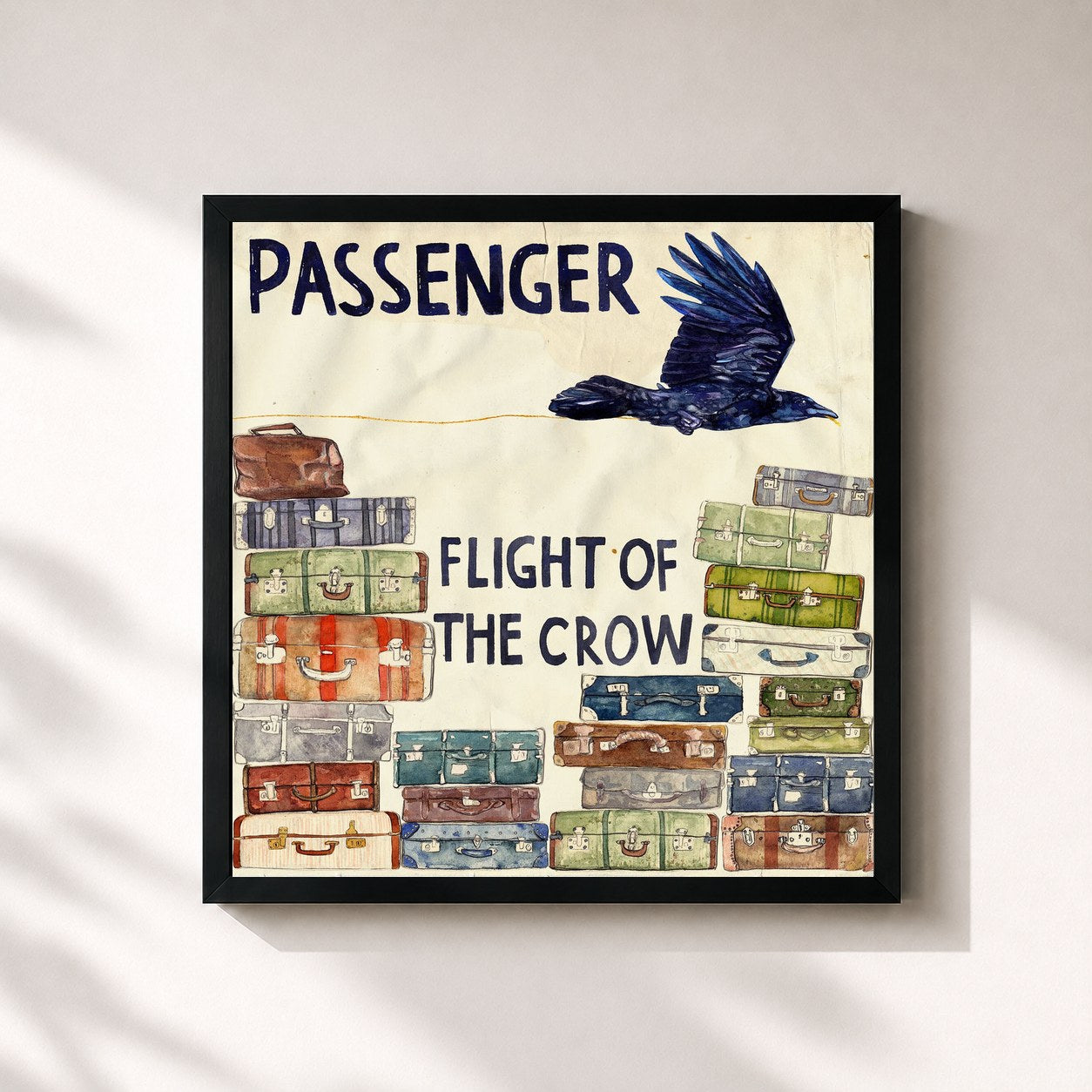 #noir Tableau carré de l'album Flight of the Crow de Passenger, cadre noir 32x32 cm