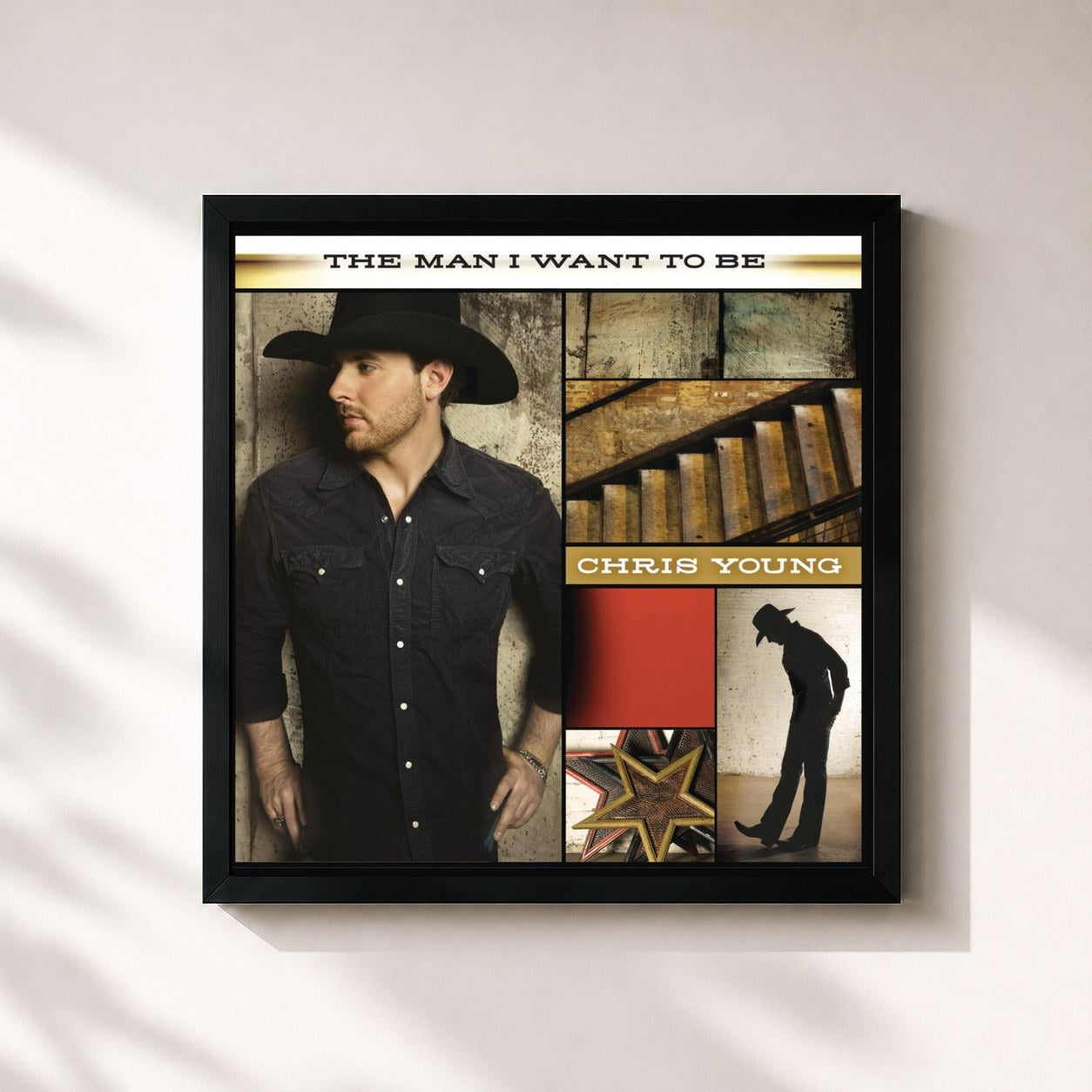 #noir Tableau carré de l'album The Man I Want To Be de Chris Young, cadre noir 32x32 cm