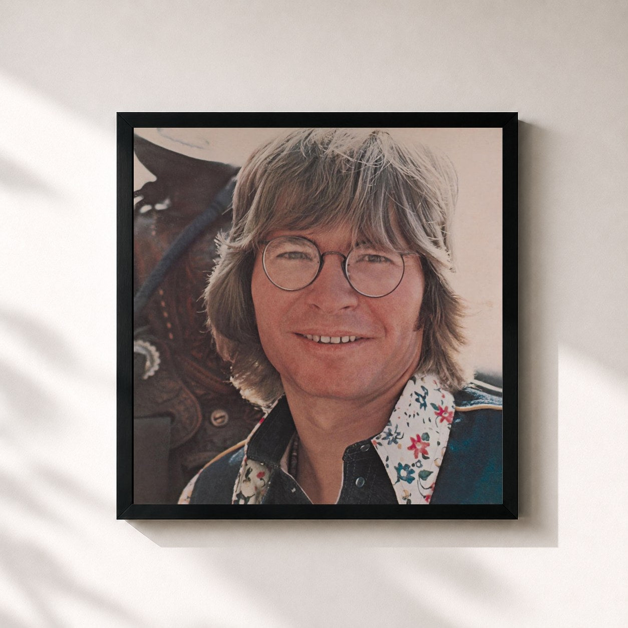 #noir Tableau carré de l'album Windsong de John Denver, cadre noir 32x32 cm
