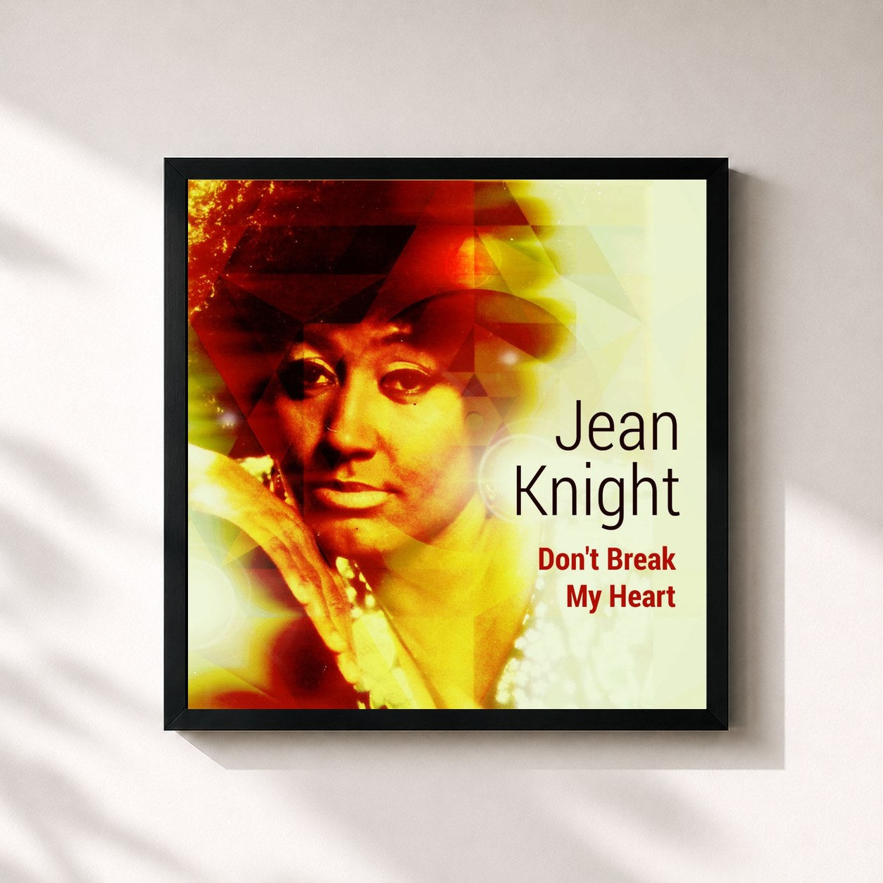 #noir Tableau carré de l'album Don't Break My Heart de Jean Knight, cadre noir 32x32 cm