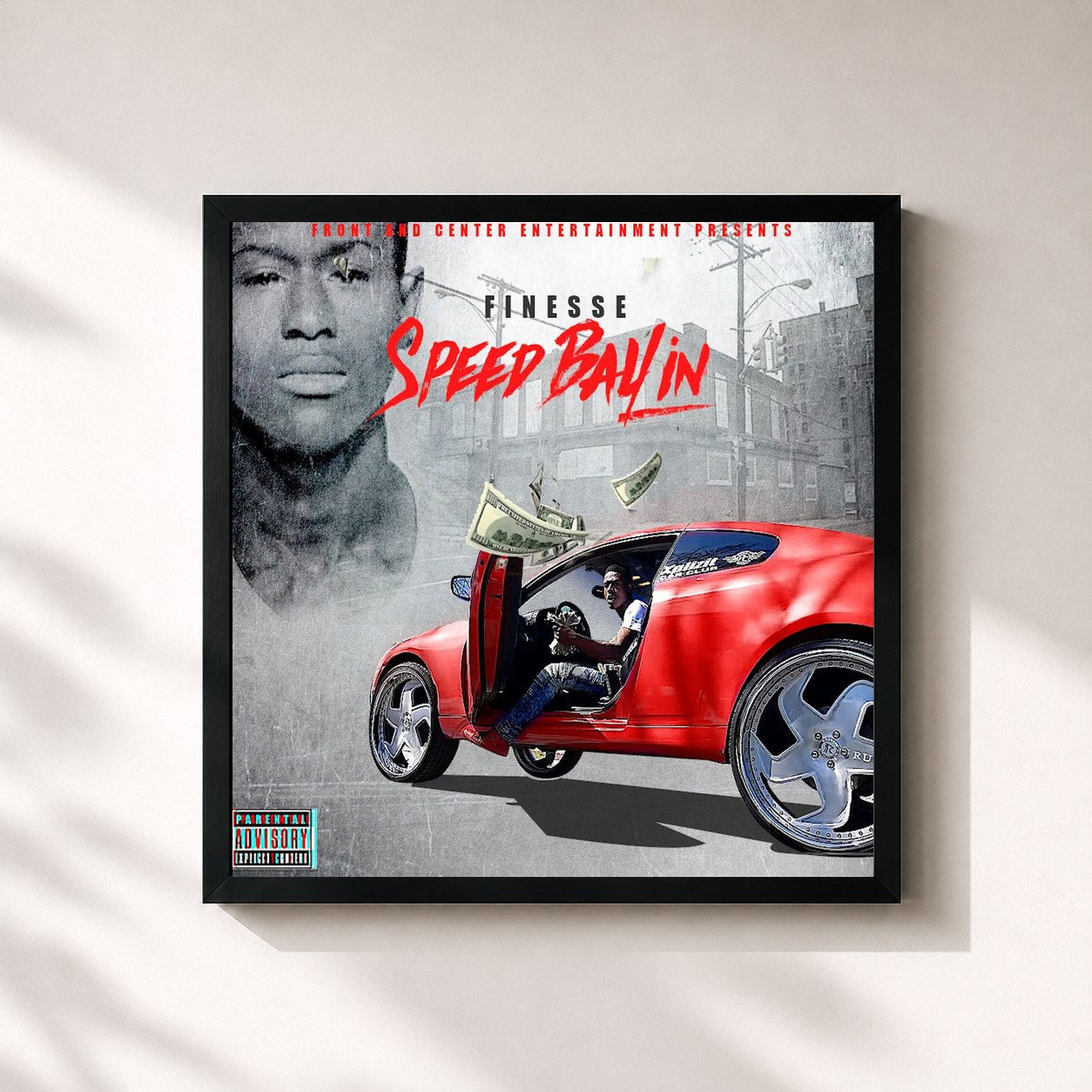#noir Tableau carré de l'album Speed Ballin de Finesse, cadre noir 32x32 cm