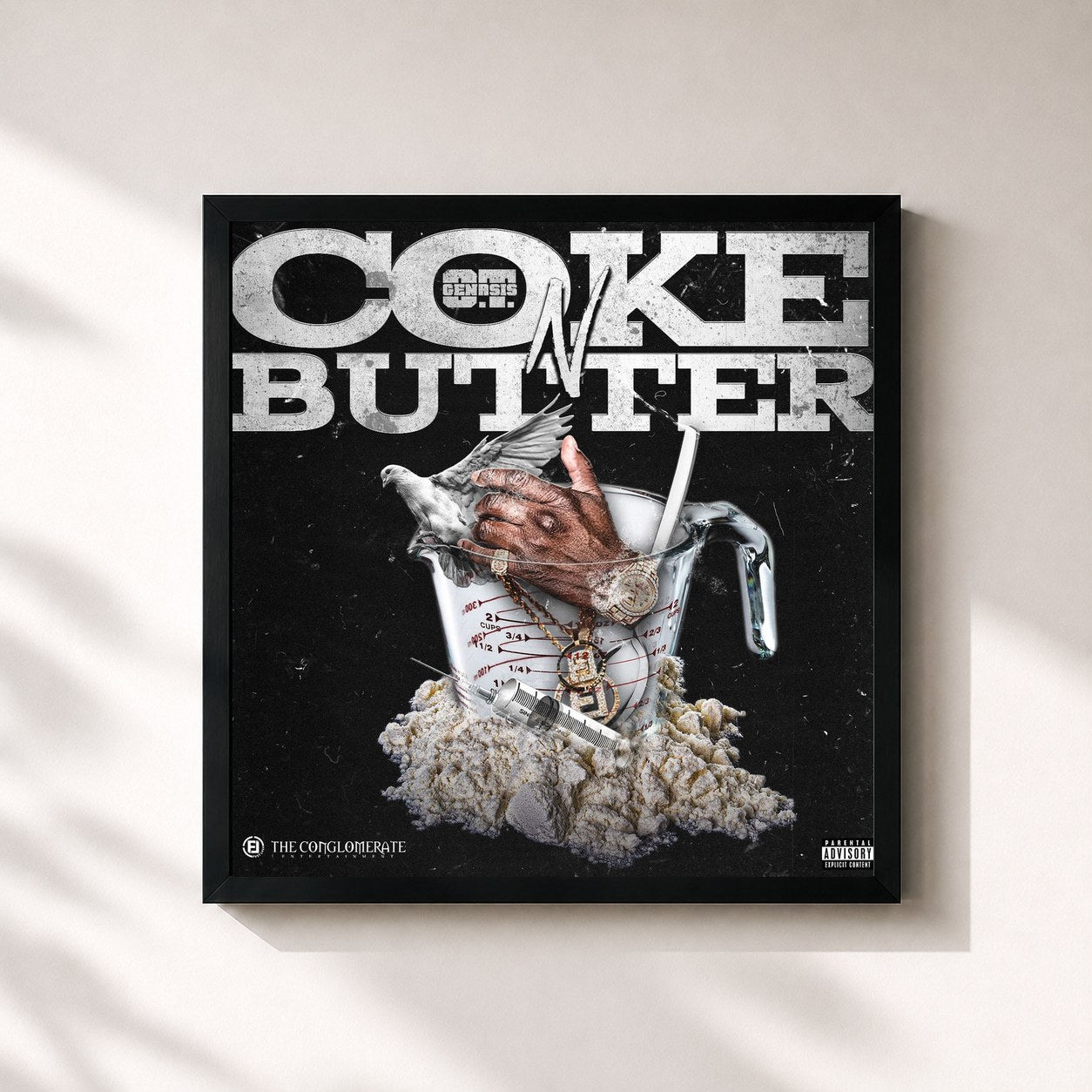 #noir Tableau carré de l'album Coke N Butter de O.T. Genasis, cadre noir 32x32 cm