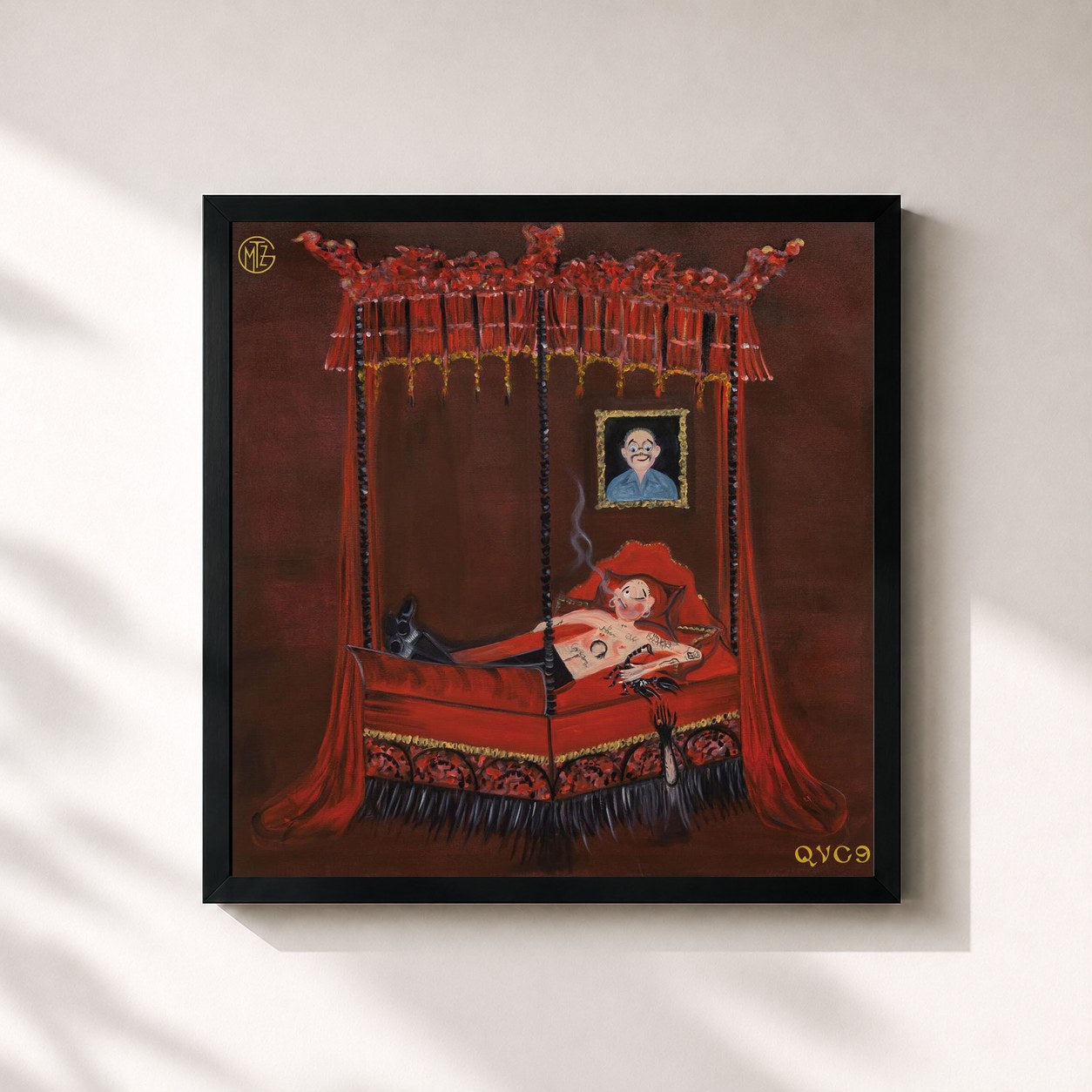 #noir Tableau carré de l'album QVC 9 de Gemitaiz, cadre noir 32x32 cm